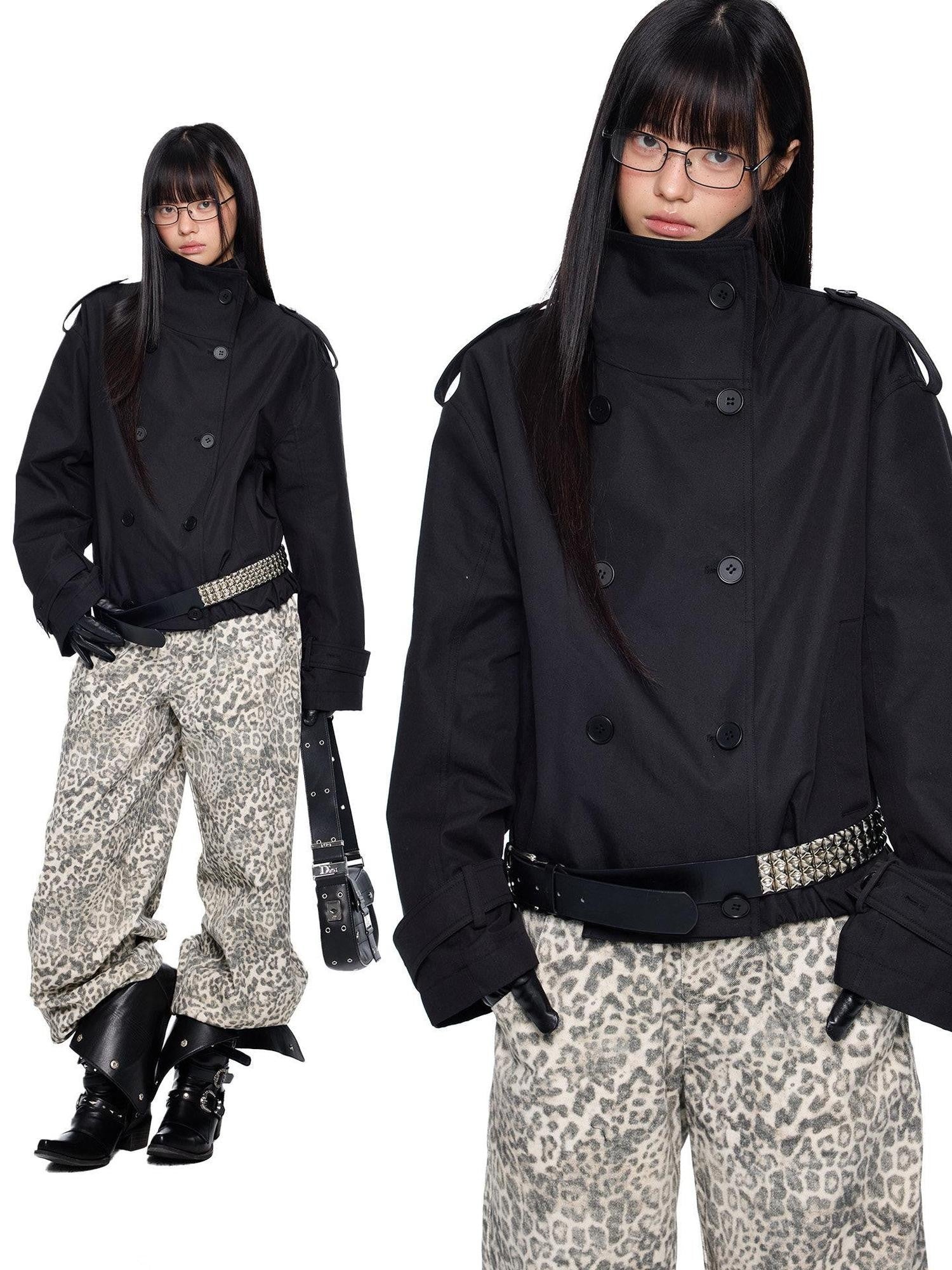 EZEK Double Breasted Stand Collar Pocket Loose Women's Cotton Blend Trench Coats