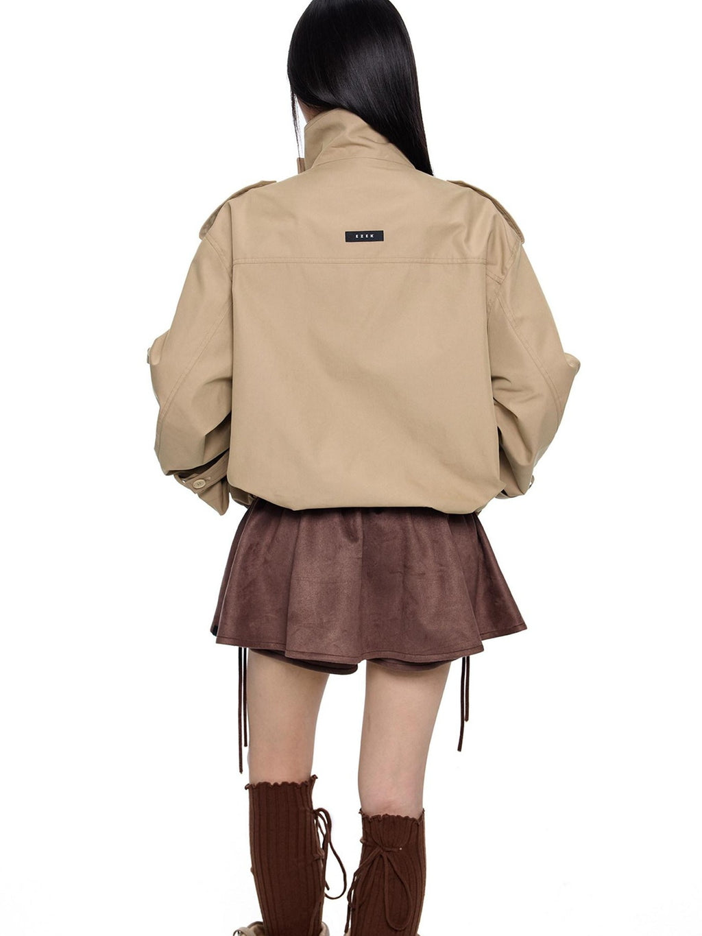 EZEK Double Breasted Stand Collar Pocket Loose Women's Cotton Blend Trench Coats