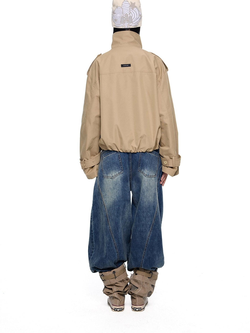 EZEK Double Breasted Stand Collar Pocket Loose Women's Cotton Blend Trench Coats