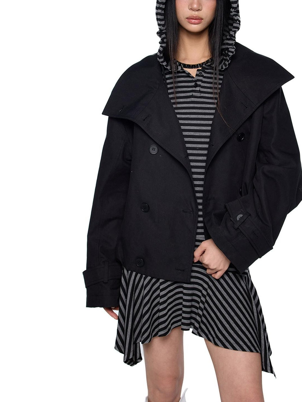 EZEK Double Breasted Stand Collar Pocket Loose Women's Cotton Blend Trench Coats