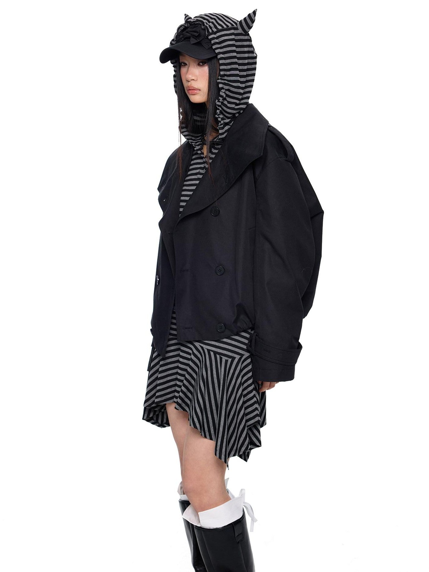 EZEK Double Breasted Stand Collar Pocket Loose Women's Cotton Blend Trench Coats