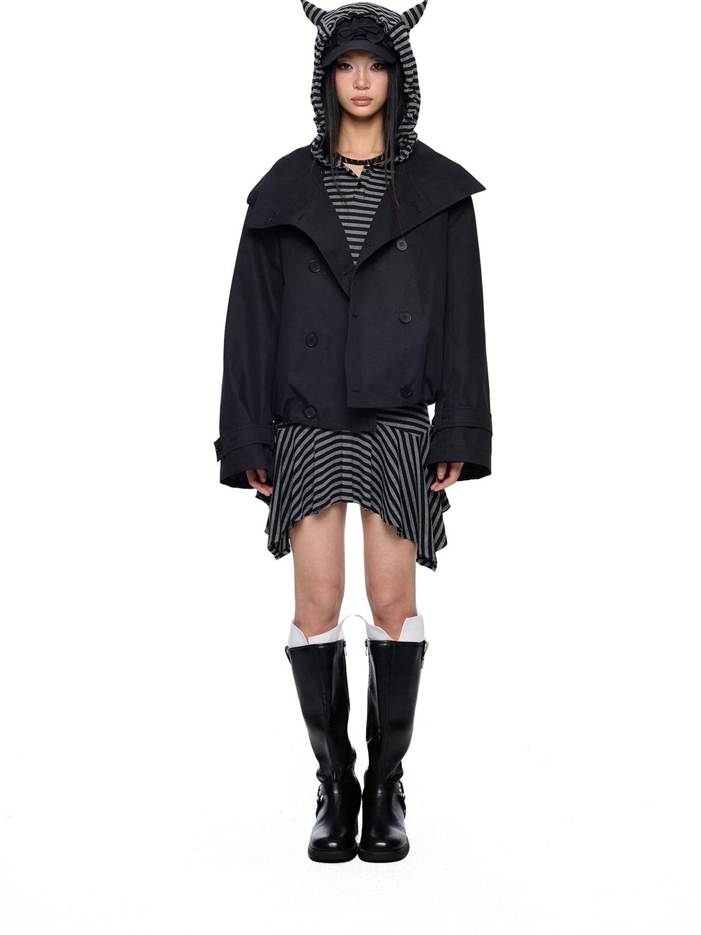 EZEK Double Breasted Stand Collar Pocket Loose Women's Cotton Blend Trench Coats