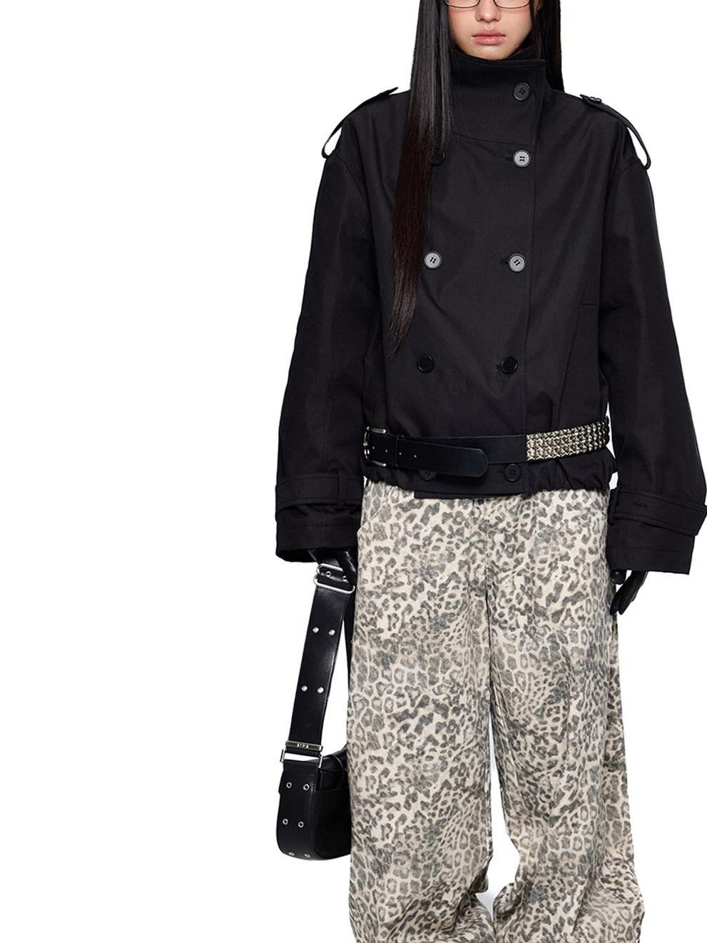 EZEK Double Breasted Stand Collar Pocket Loose Women's Cotton Blend Trench Coats