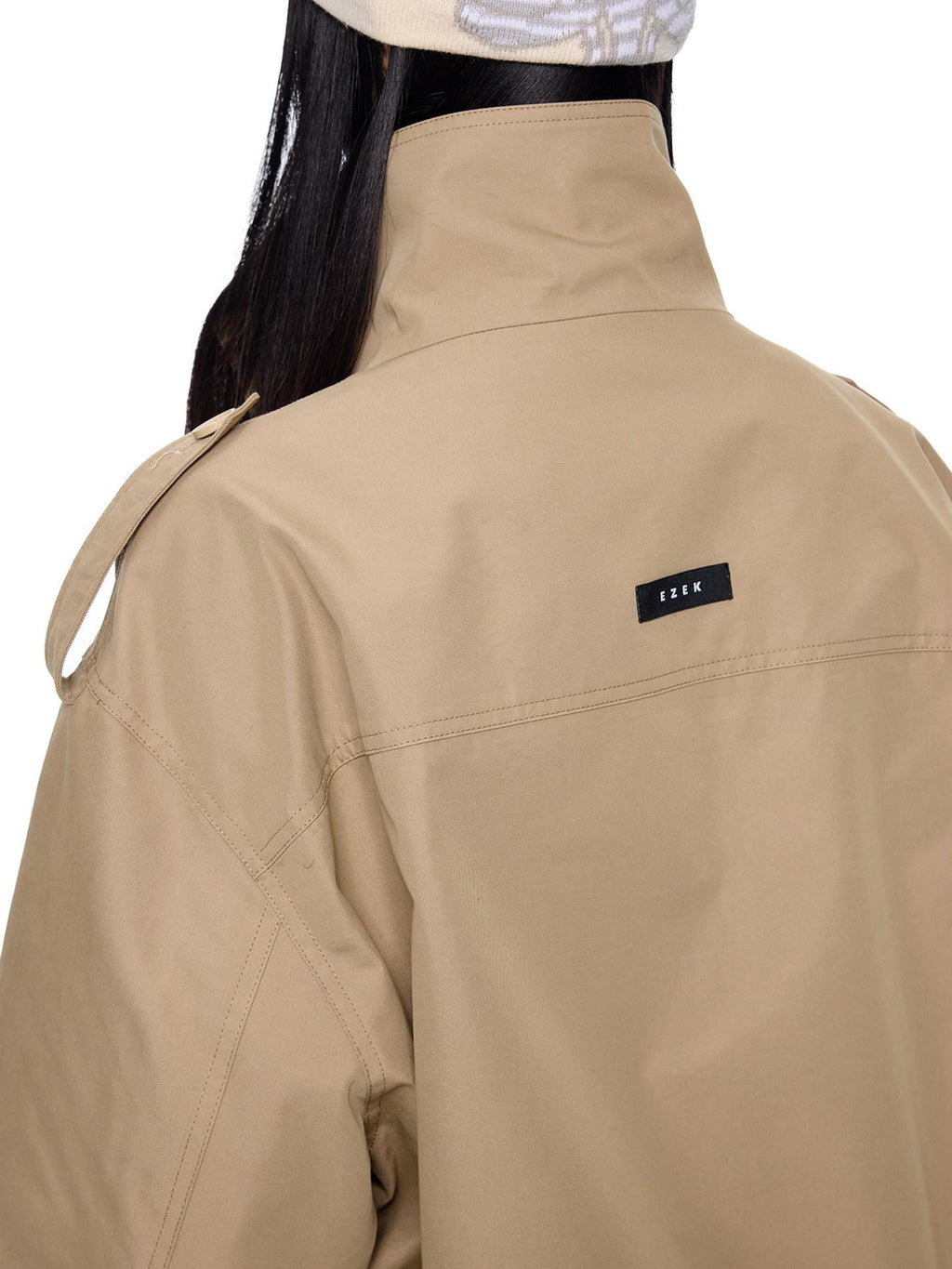 EZEK Double Breasted Stand Collar Pocket Loose Women's Cotton Blend Trench Coats