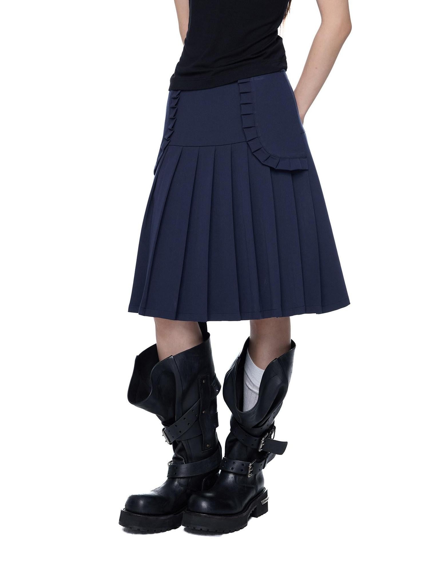 EZEK Draped Navy Pleated A Line High Waist Women's Polyester Blend Midi Skirts