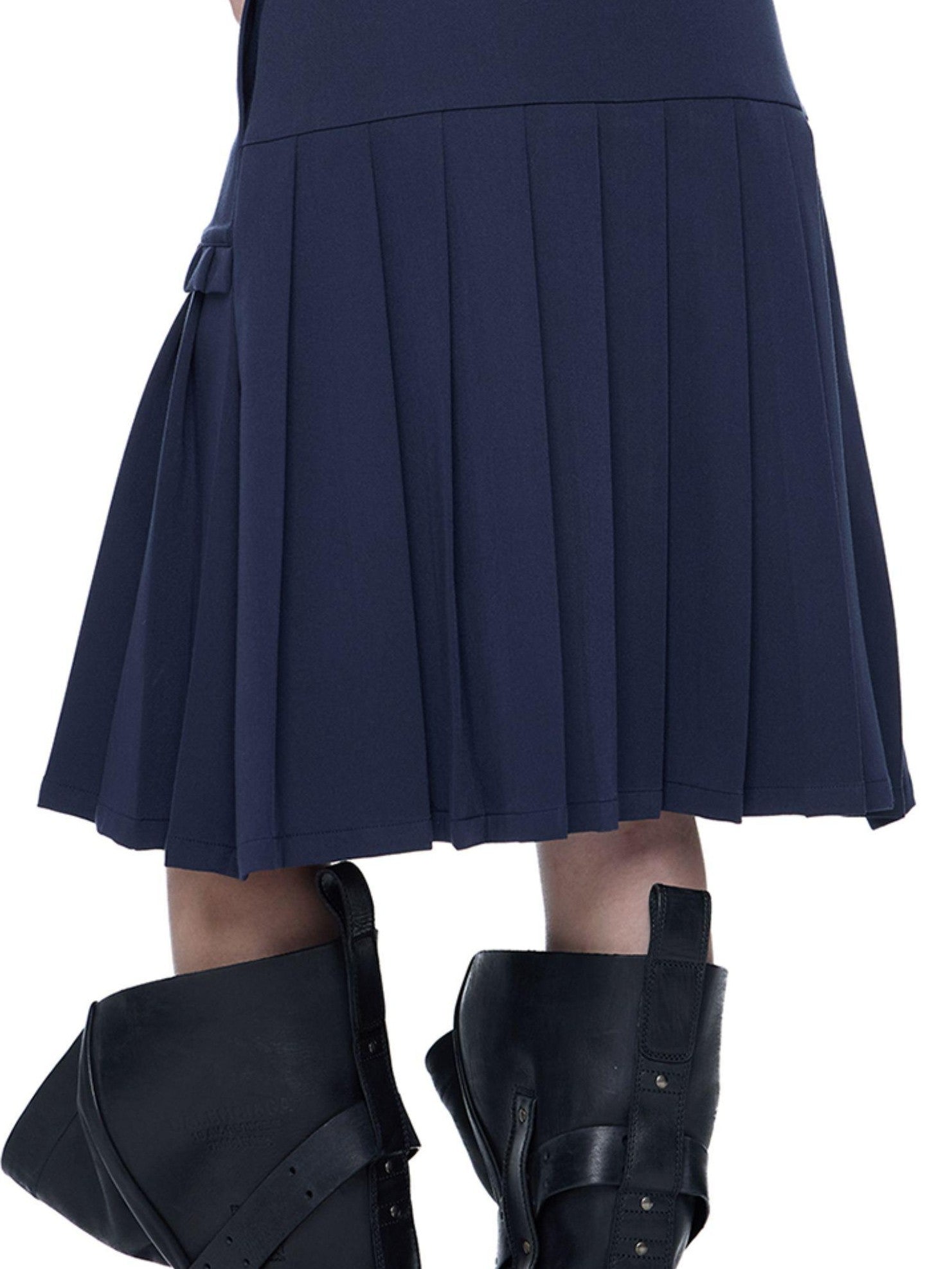 EZEK Draped Navy Pleated A Line High Waist Women's Polyester Blend Midi Skirts
