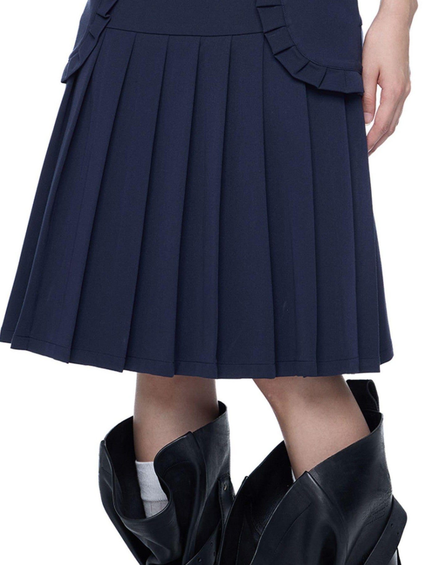 EZEK Draped Navy Pleated A Line High Waist Women's Polyester Blend Midi Skirts