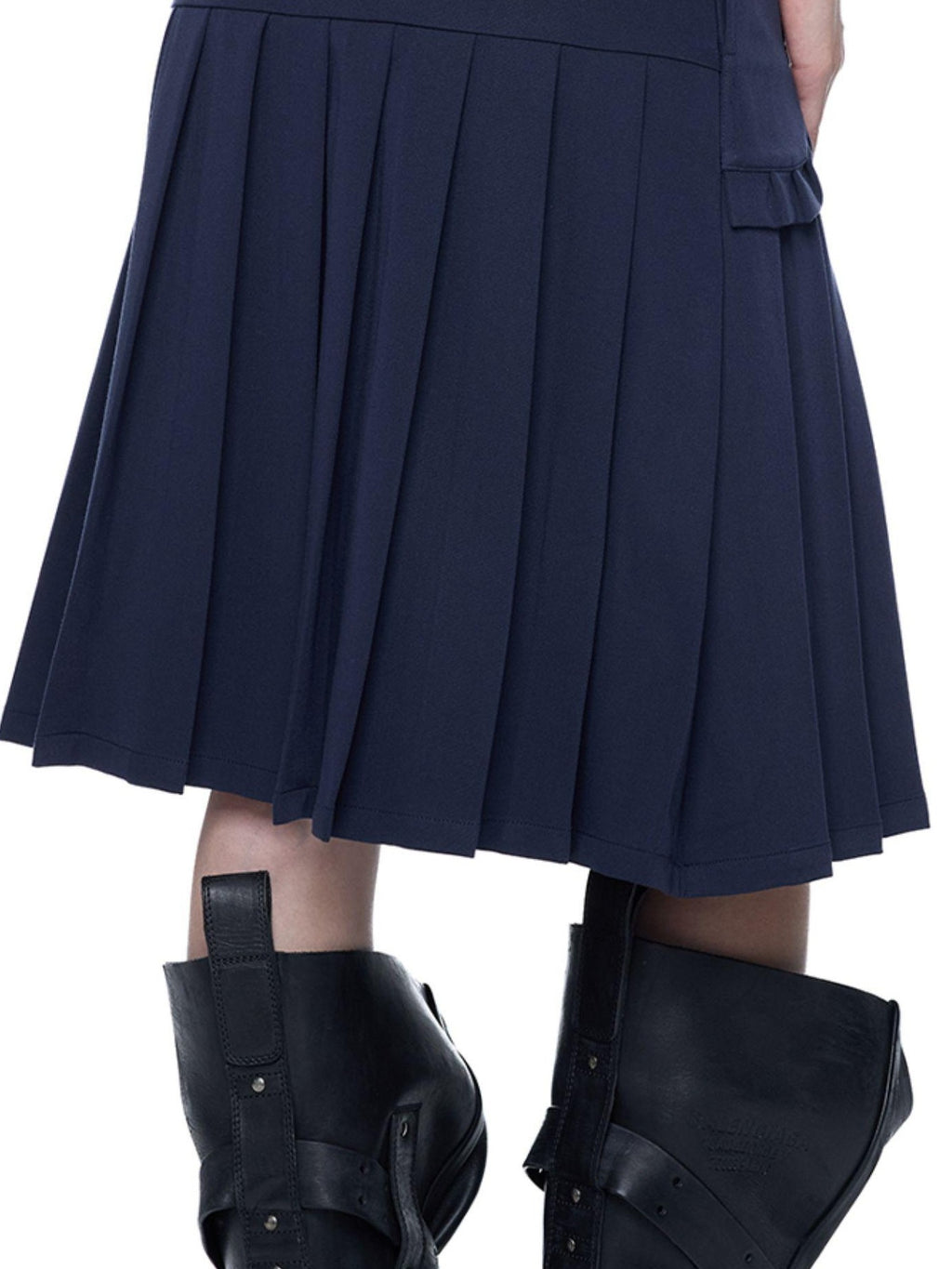 EZEK Draped Navy Pleated A Line High Waist Women's Polyester Blend Midi Skirts