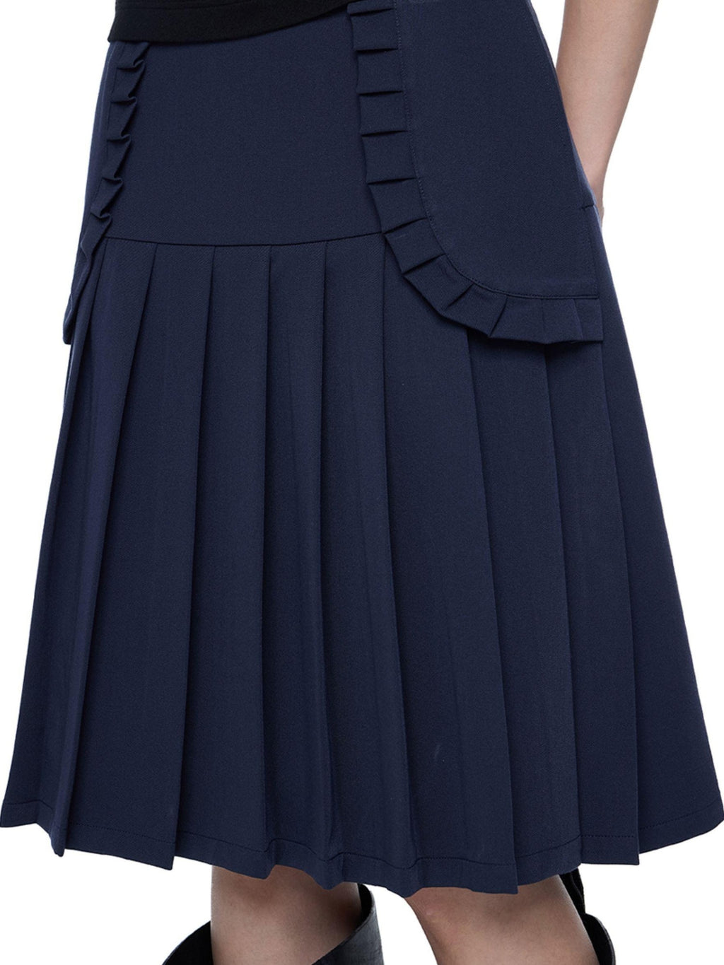 EZEK Draped Navy Pleated A Line High Waist Women's Polyester Blend Midi Skirts