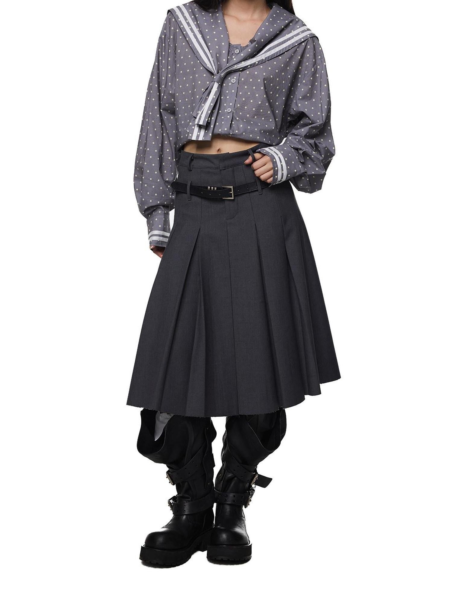 EZEK Drapey Deep Gray Pleated High Waist A Line Women's Polyester Midi Skirts