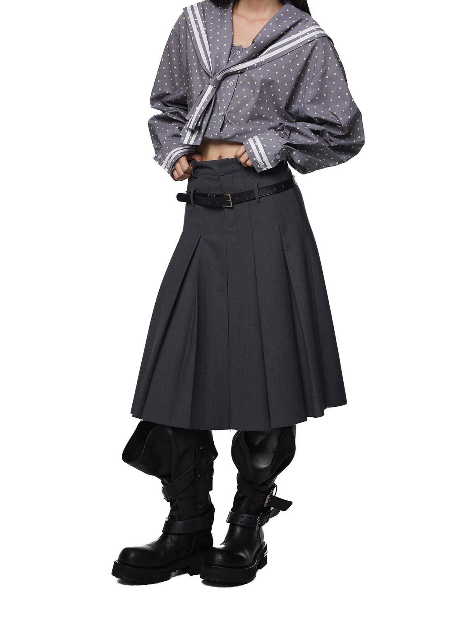 EZEK Drapey Deep Gray Pleated High Waist A Line Women's Polyester Midi Skirts