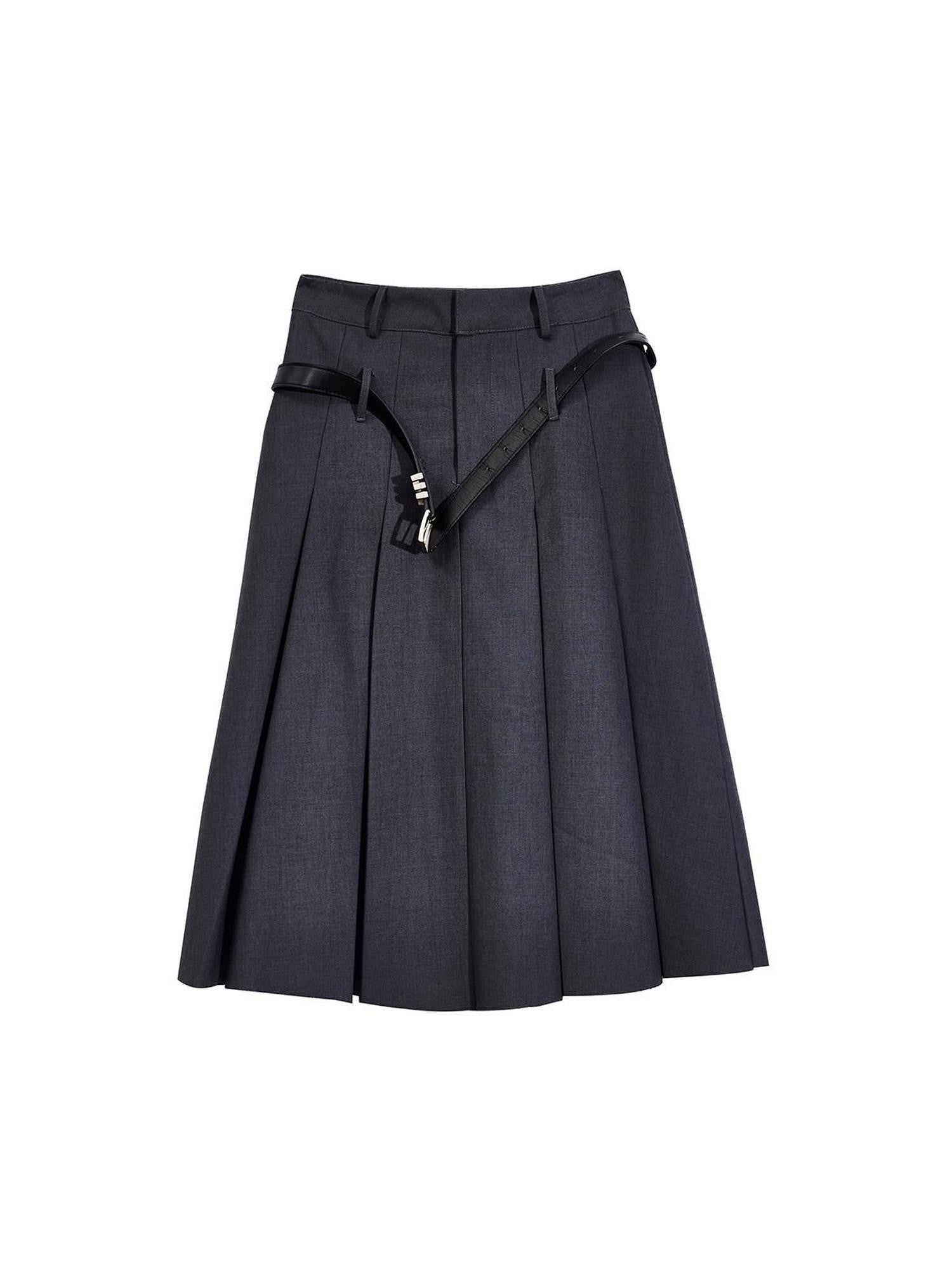 EZEK Drapey Deep Gray Pleated High Waist A Line Women's Polyester Midi Skirts