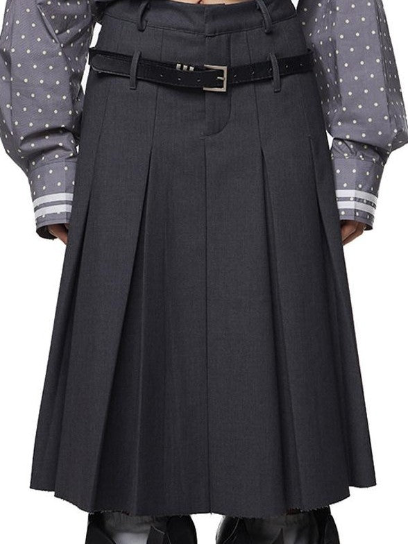 EZEK Drapey Deep Gray Pleated High Waist A Line Women's Polyester Midi Skirts