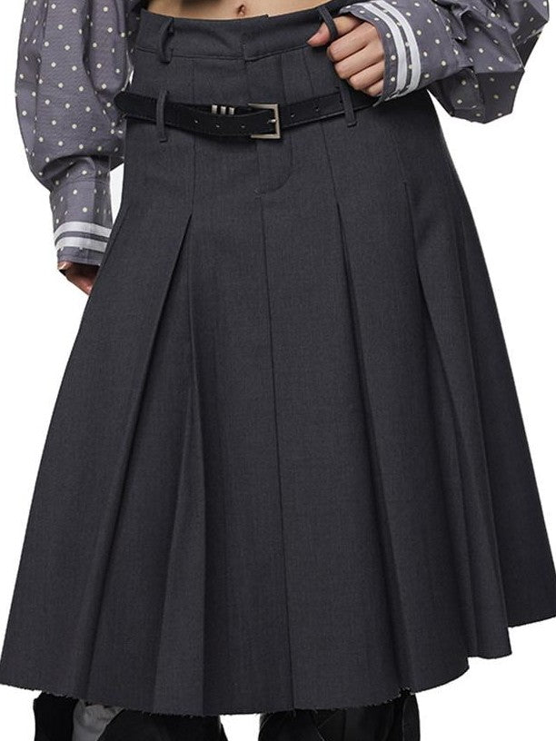 EZEK Drapey Deep Gray Pleated High Waist A Line Women's Polyester Midi Skirts