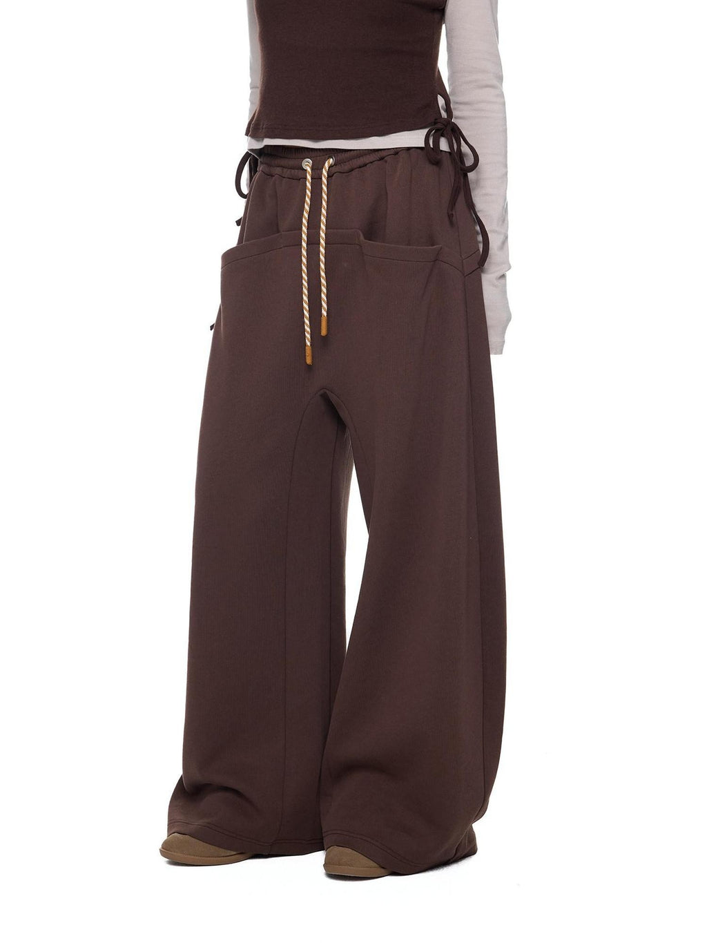 EZEK Drapey Pocket Drawstring Retro Straight Women's Cotton Blend Wide-leg Pants