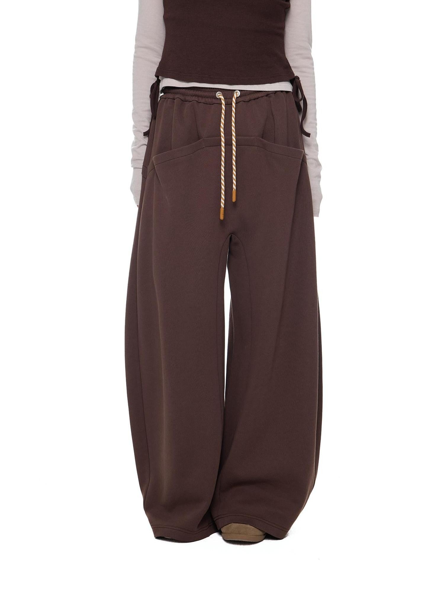 EZEK Drapey Pocket Drawstring Retro Straight Women's Cotton Blend Wide-leg Pants