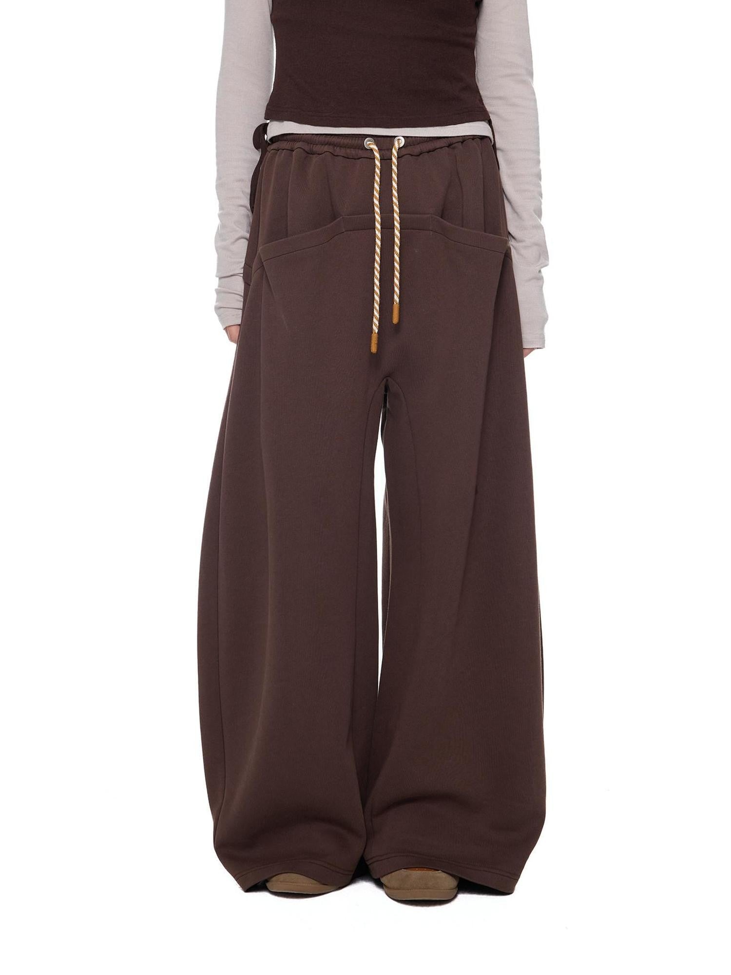 EZEK Drapey Pocket Drawstring Retro Straight Women's Cotton Blend Wide-leg Pants