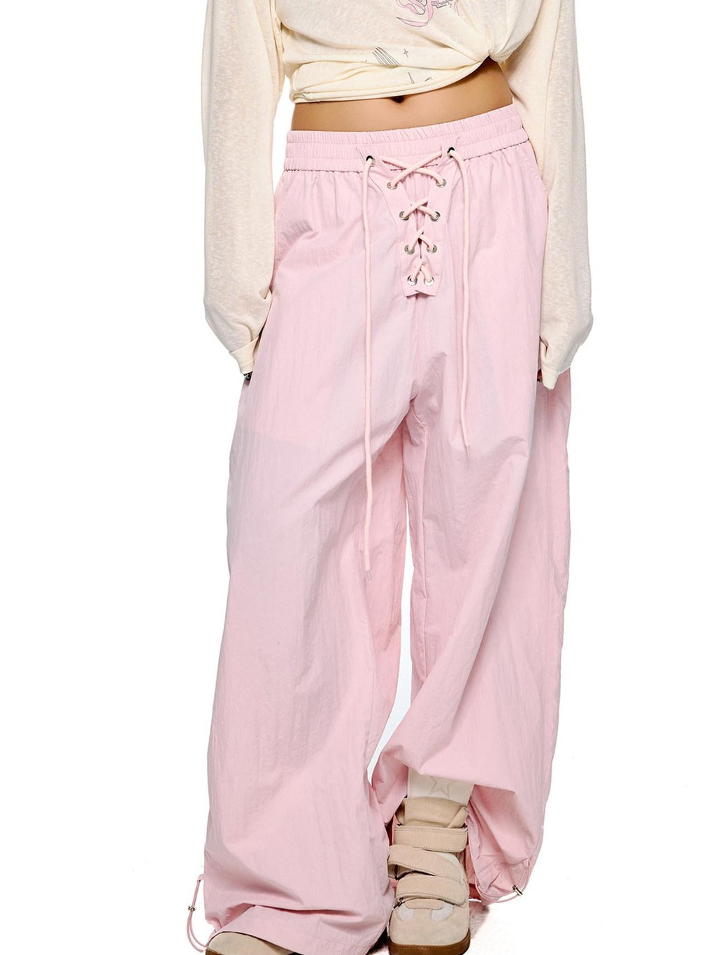 EZEK Drawstring Low Rise Textured Quick Dry Women's Nylon Wide-leg Pants