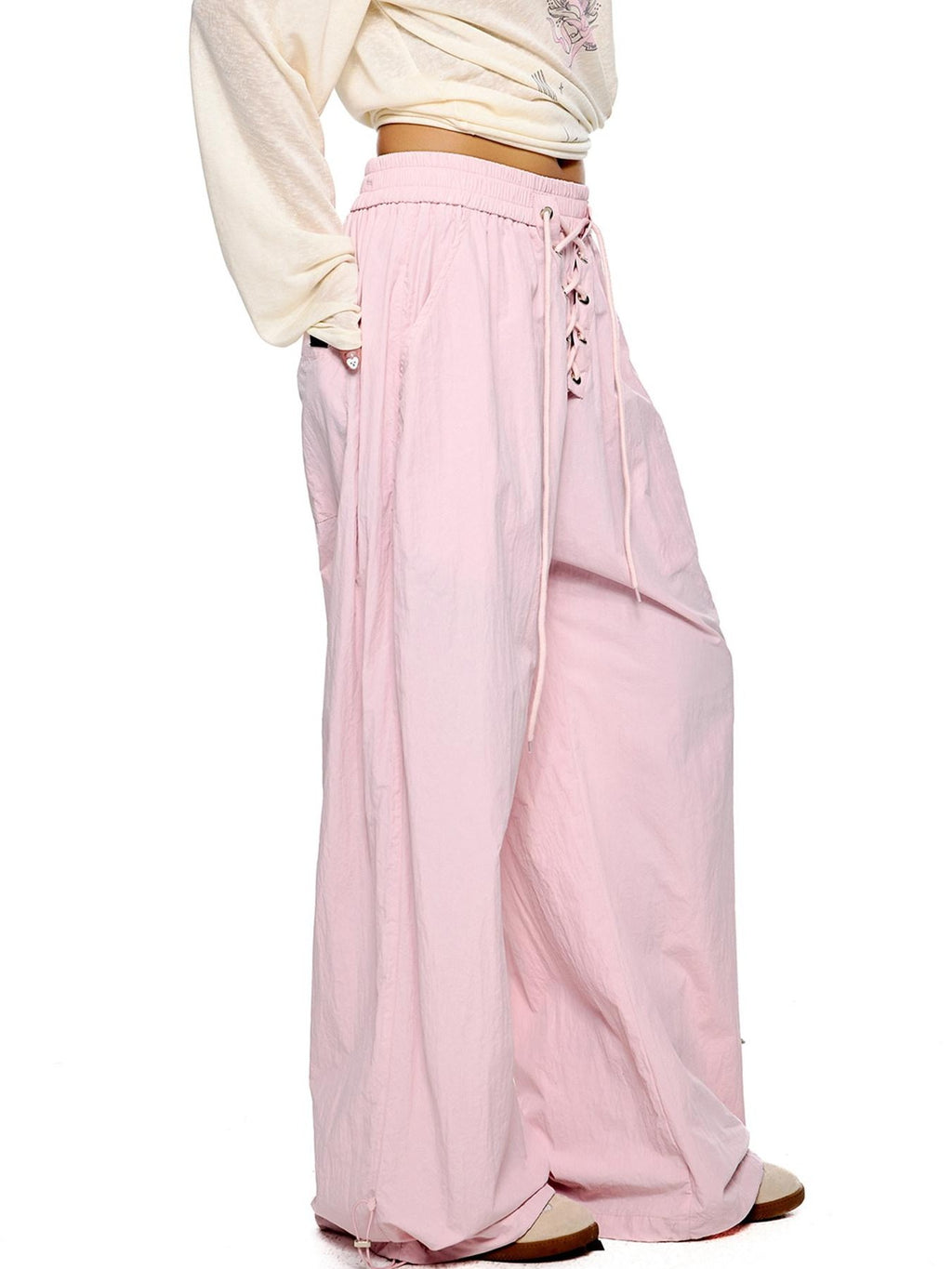 EZEK Drawstring Low Rise Textured Quick Dry Women's Nylon Wide-leg Pants