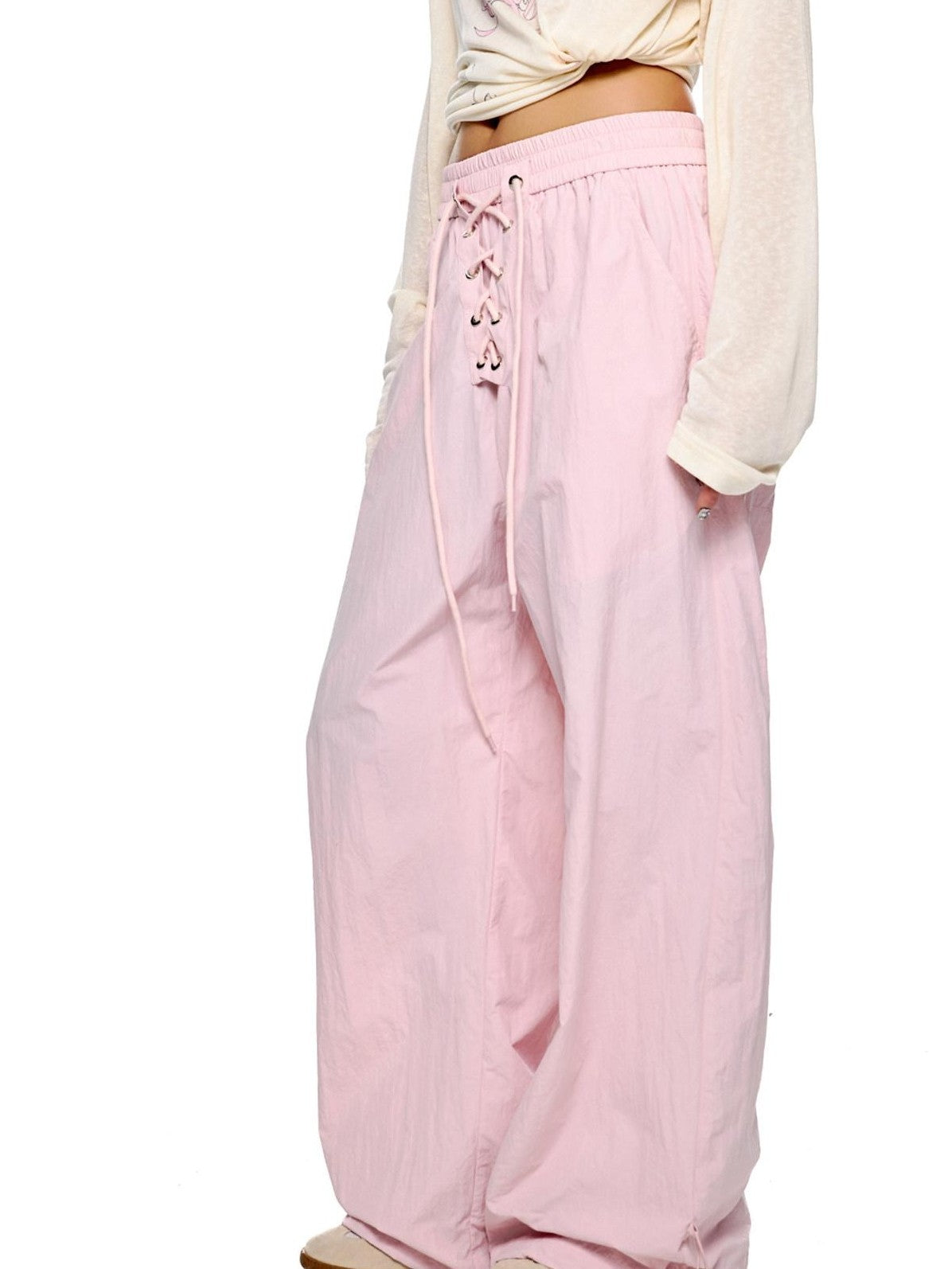 EZEK Drawstring Low Rise Textured Quick Dry Women's Nylon Wide-leg Pants