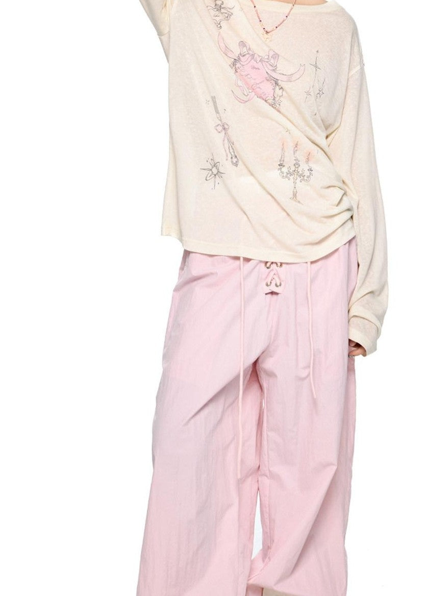 EZEK Drawstring Low Rise Textured Quick Dry Women's Nylon Wide-leg Pants