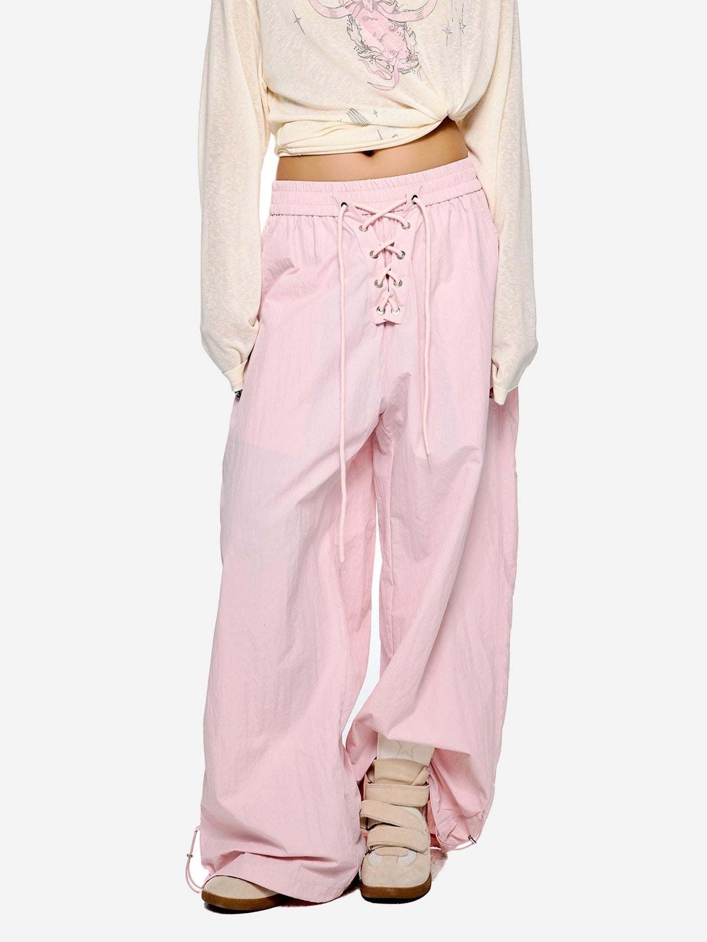 EZEK Drawstring Low Rise Textured Quick Dry Women's Nylon Wide-leg Pants