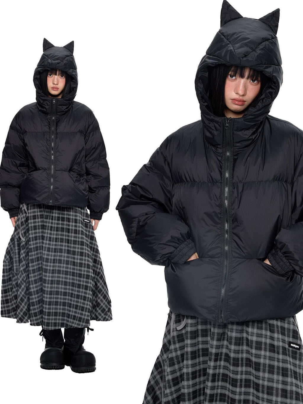 EZEK Ear Hood Straight Cropped Women's 90 Percent White Duck Down Jackets