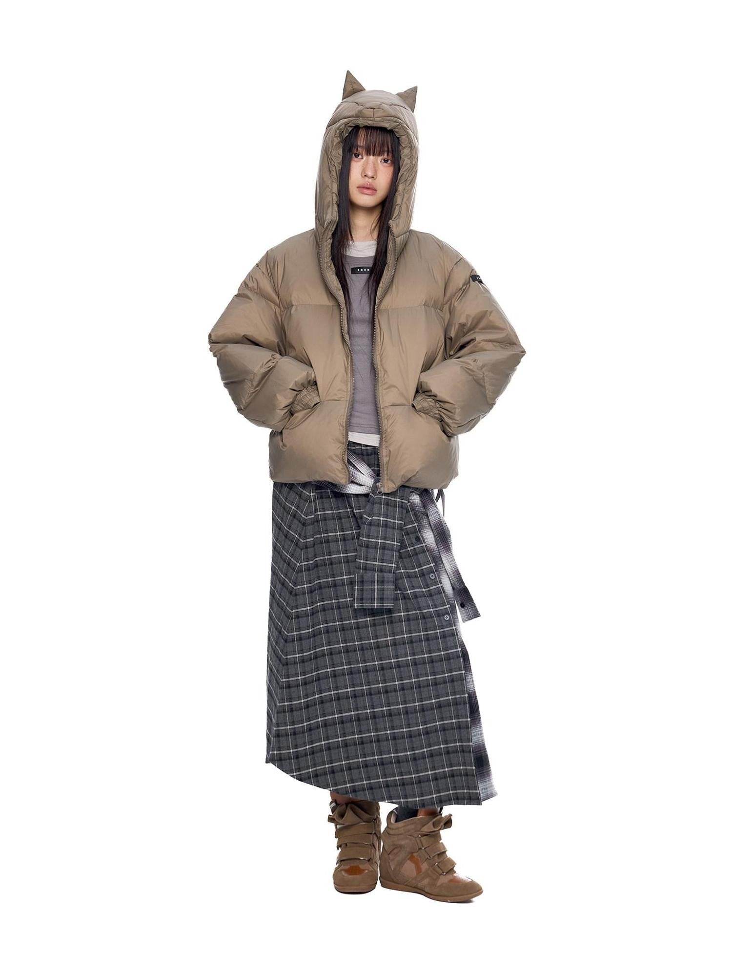 EZEK Ear Hood Straight Cropped Women's 90 Percent White Duck Down Jackets