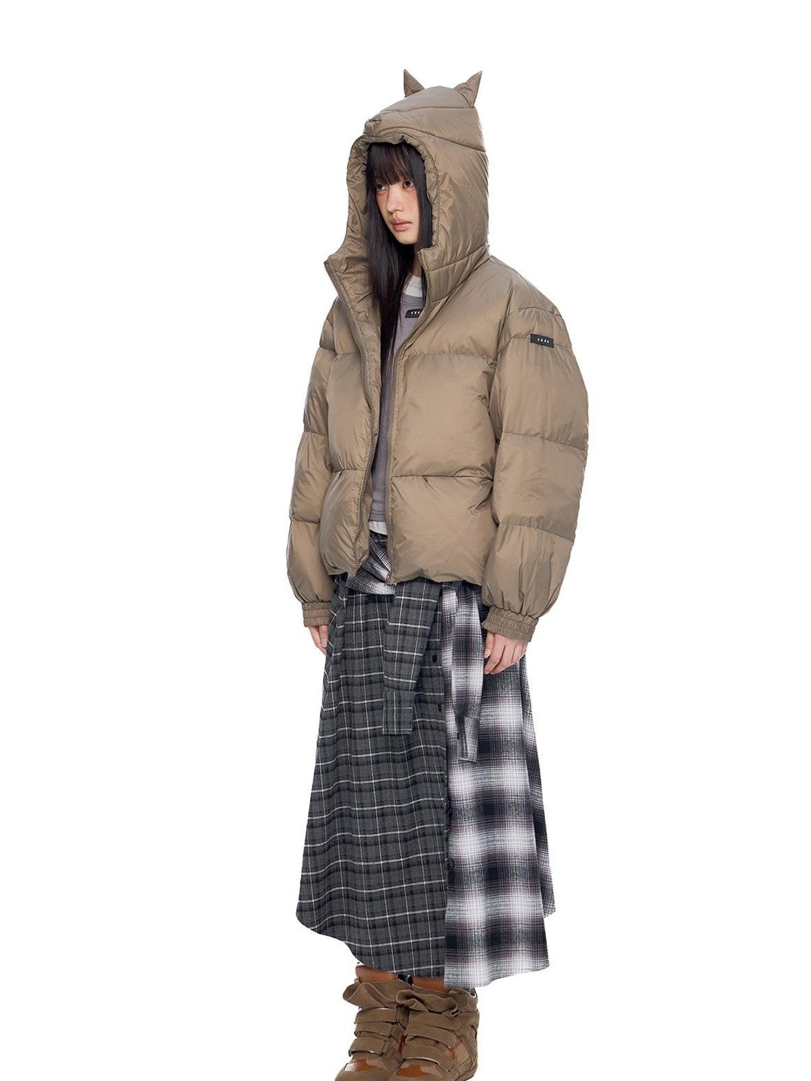EZEK Ear Hood Straight Cropped Women's 90 Percent White Duck Down Jackets