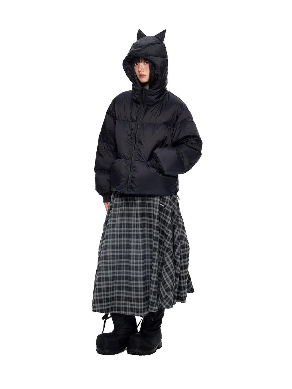 EZEK Ear Hood Straight Cropped Women's 90 Percent White Duck Down Jackets