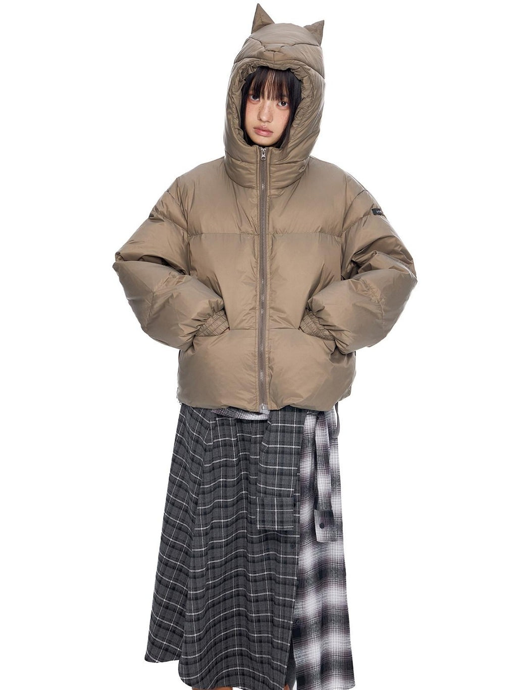 EZEK Ear Hood Straight Cropped Women's 90 Percent White Duck Down Jackets