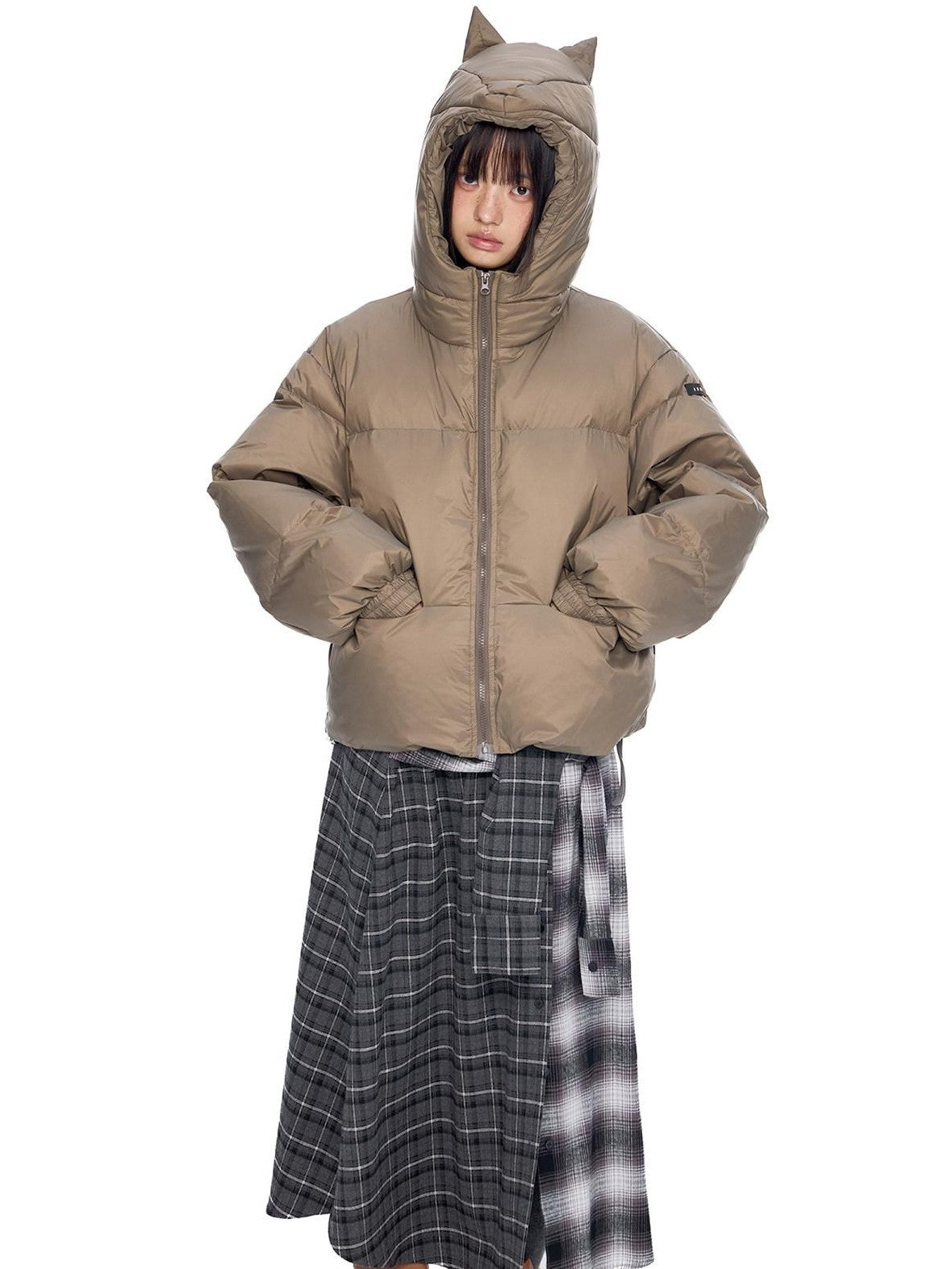 EZEK Ear Hood Straight Cropped Women's 90 Percent White Duck Down Jackets