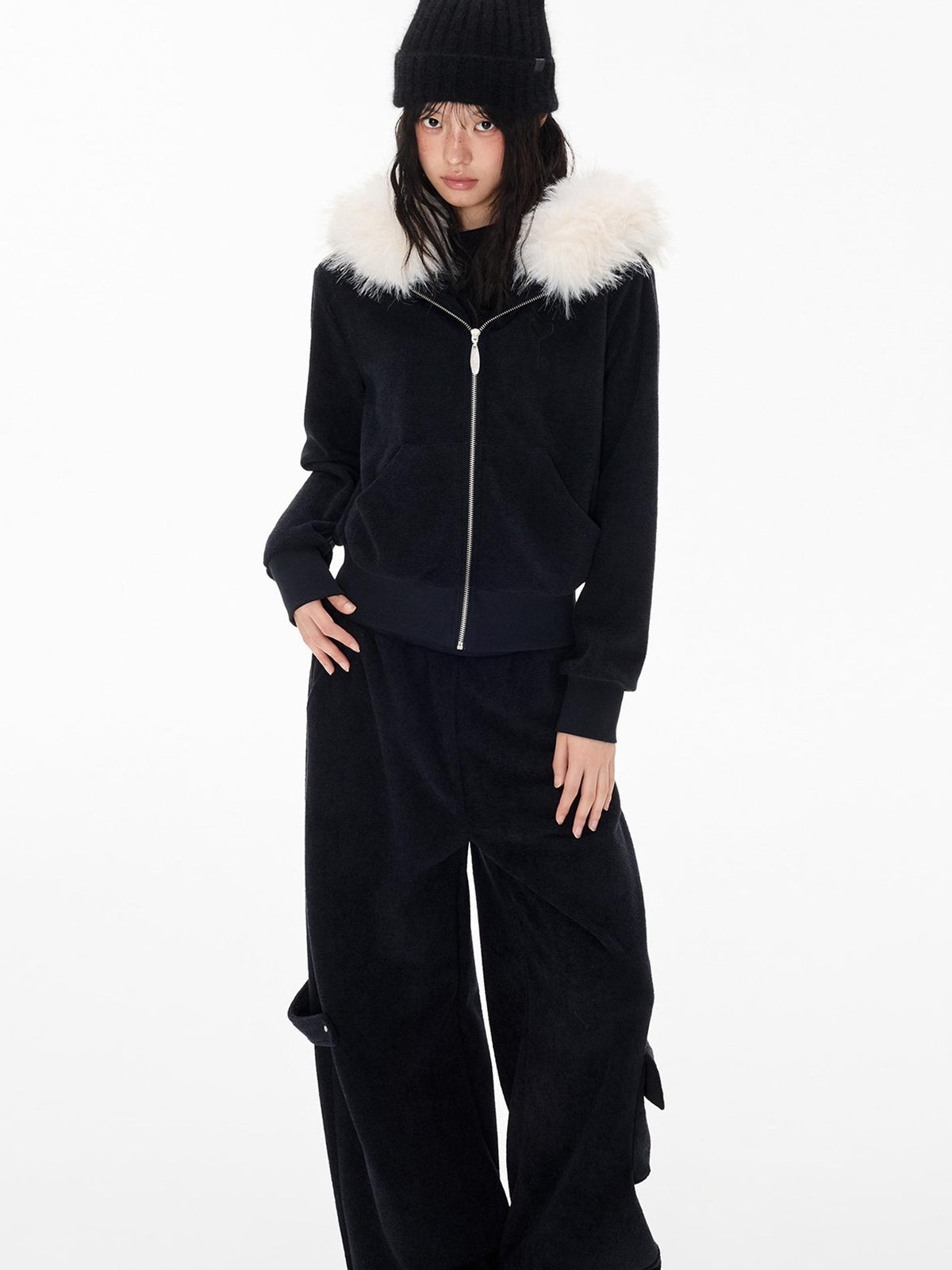 EZEK Embroidered Hooded Zip Up Loose Vintage Pocket Women's Casual Top & Skirt Sets