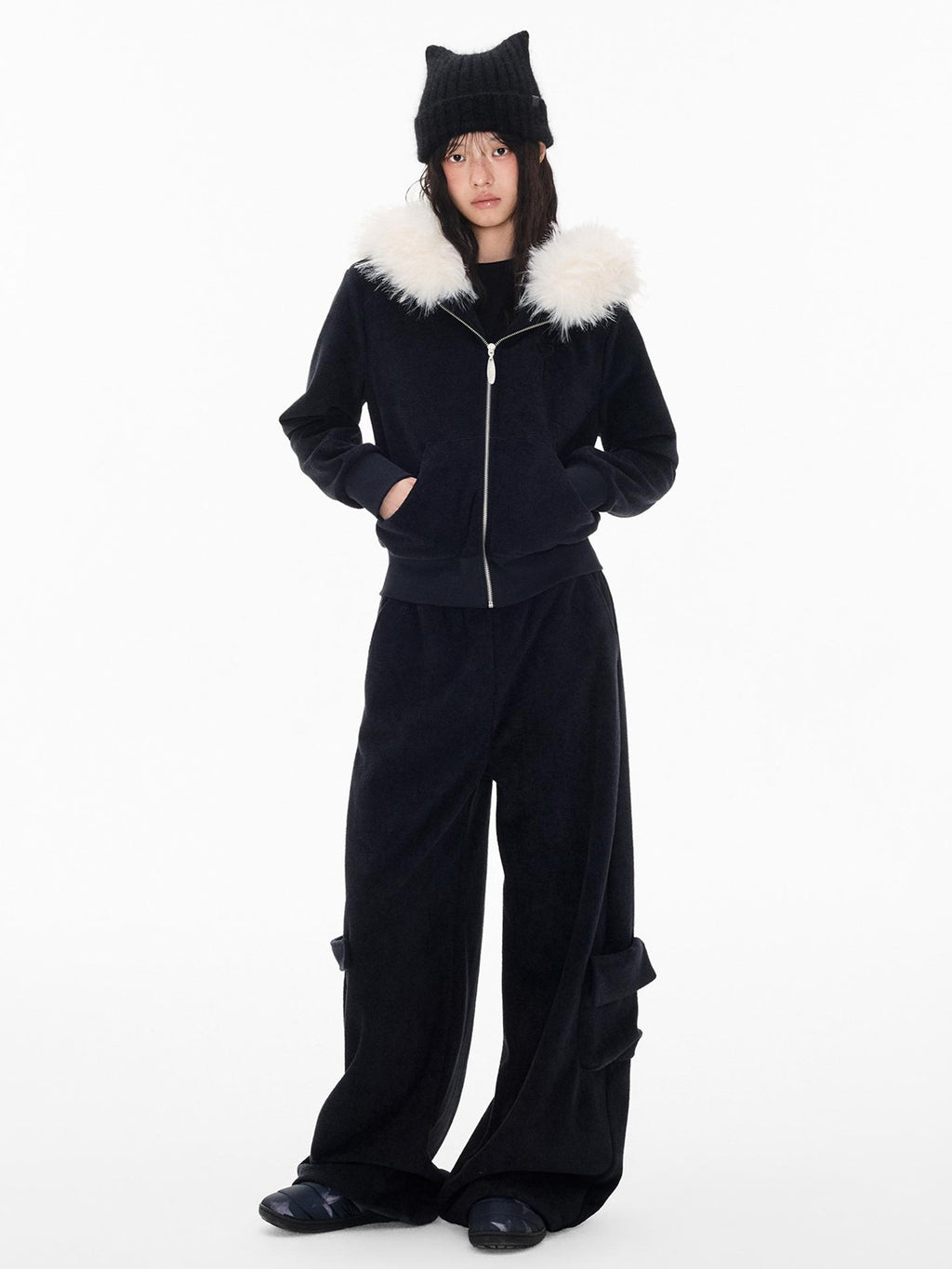 EZEK Embroidered Hooded Zip Up Loose Vintage Pocket Women's Casual Top & Skirt Sets