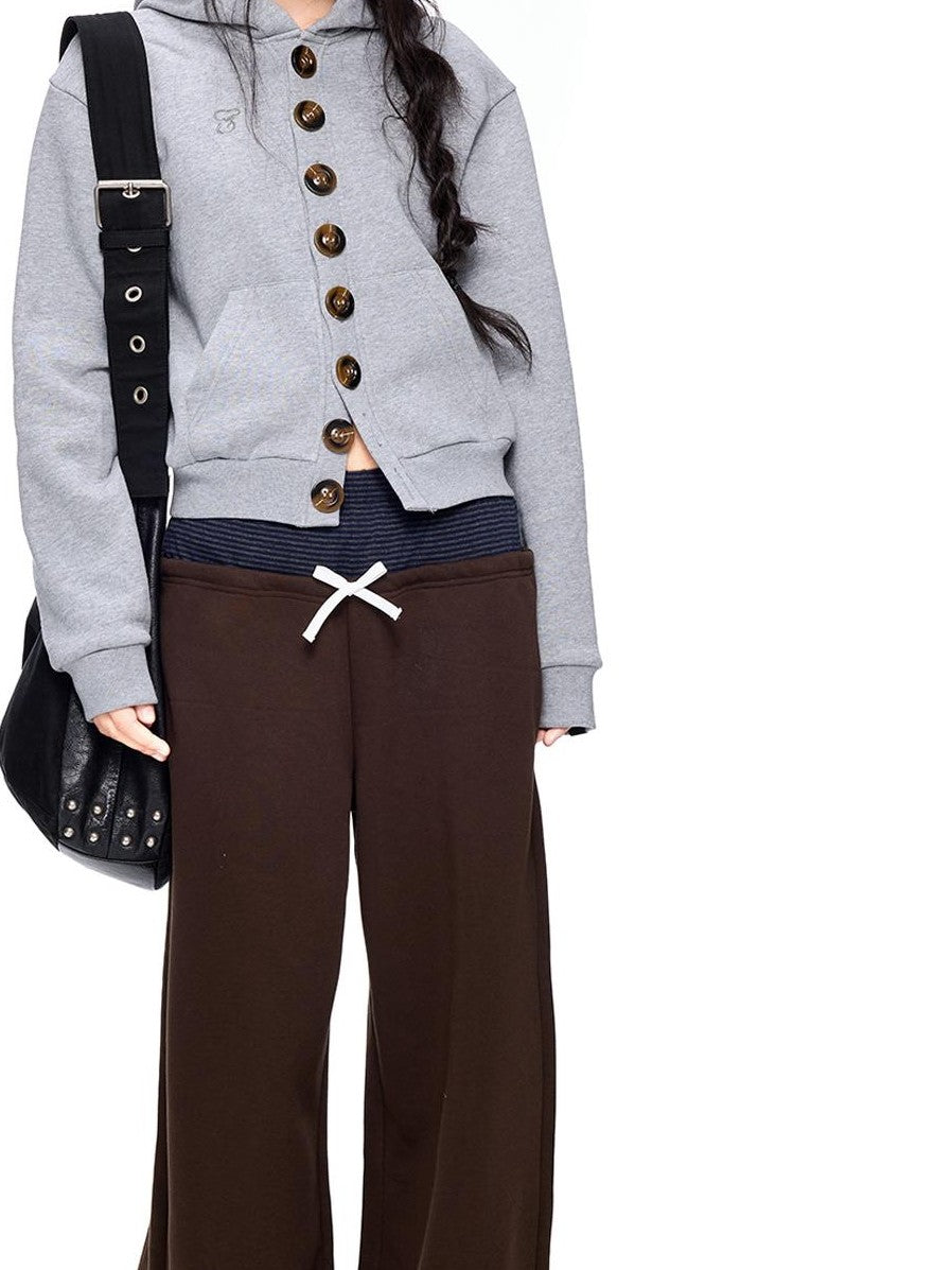 EZEK Embroidered Multi Button Cropped Hooded Women's Cotton Zip-up Hoodies