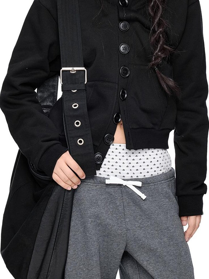 EZEK Embroidered Multi Button Cropped Hooded Women's Cotton Zip-up Hoodies