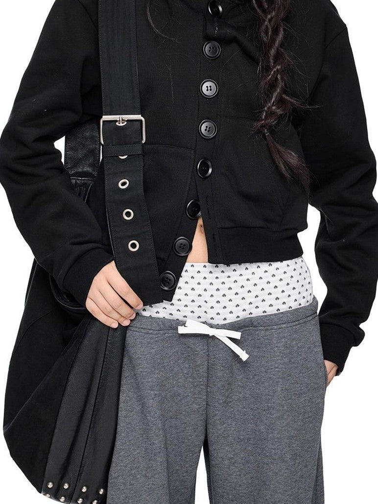 EZEK Embroidered Multi Button Cropped Hooded Women's Cotton Zip-up Hoodies