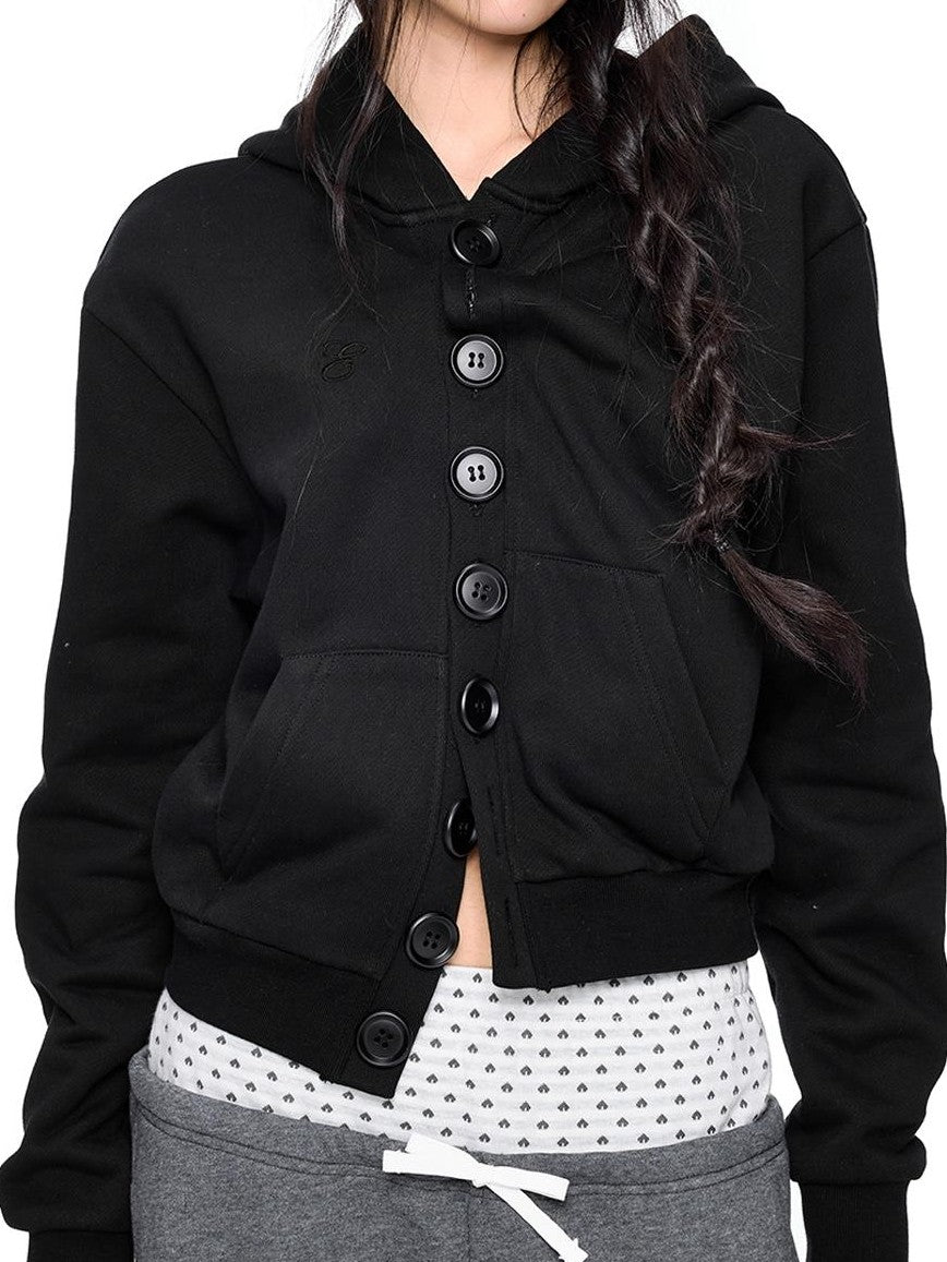 EZEK Embroidered Multi Button Cropped Hooded Women's Cotton Zip-up Hoodies
