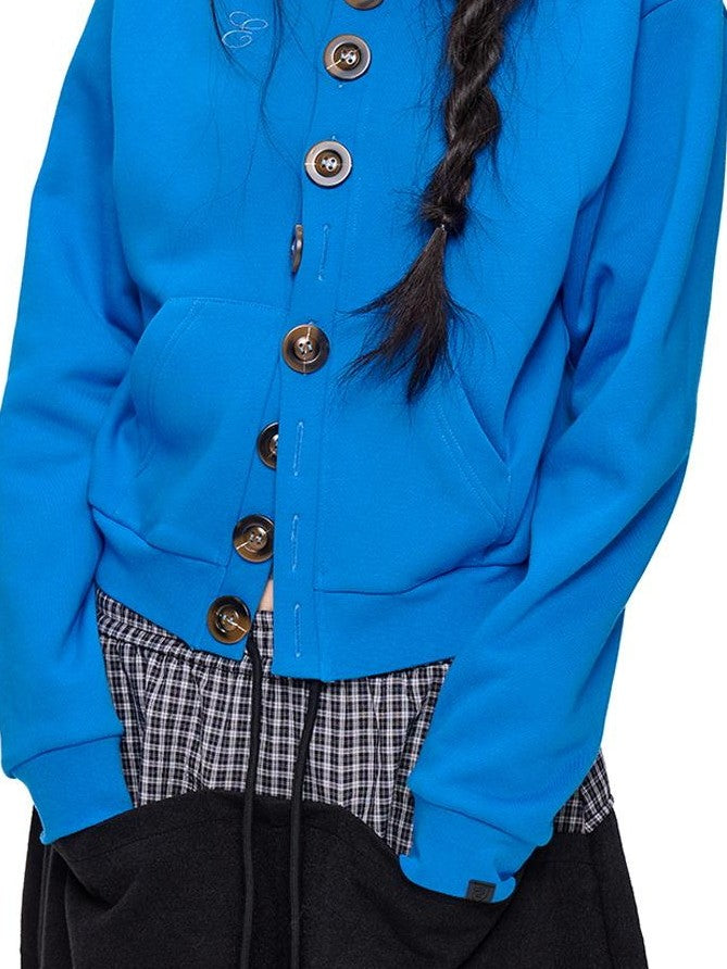 EZEK Embroidered Multi Button Cropped Hooded Women's Cotton Zip-up Hoodies