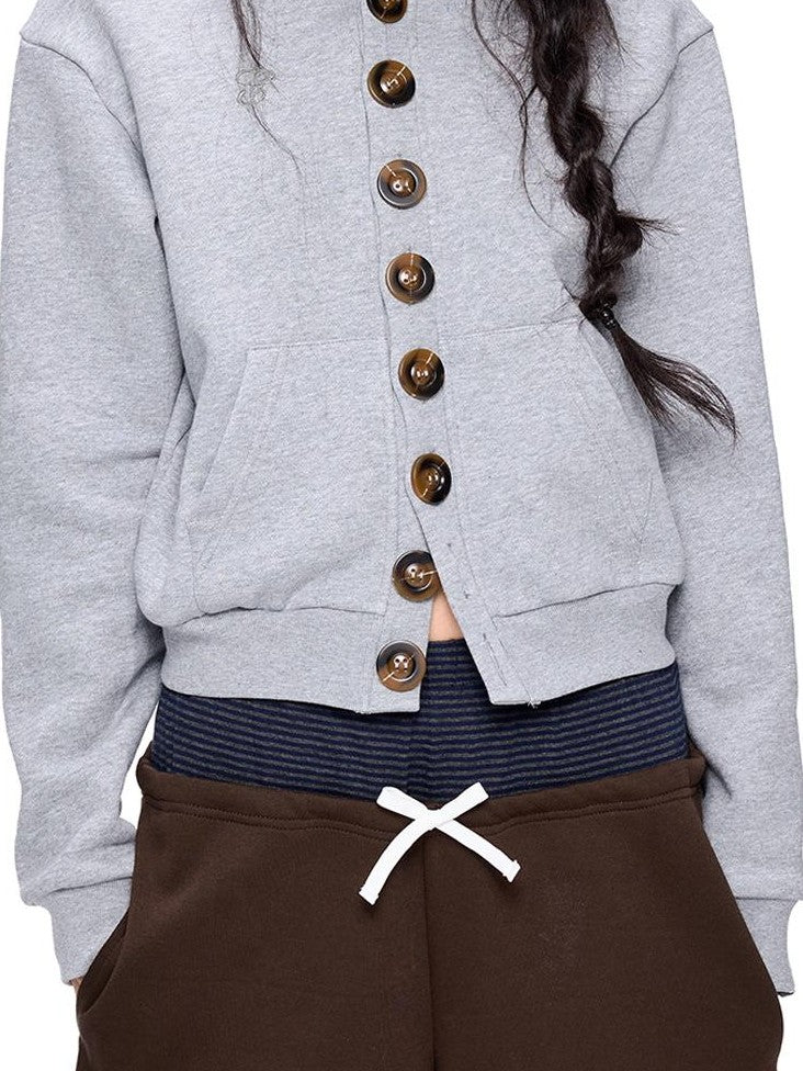 EZEK Embroidered Multi Button Cropped Hooded Women's Cotton Zip-up Hoodies