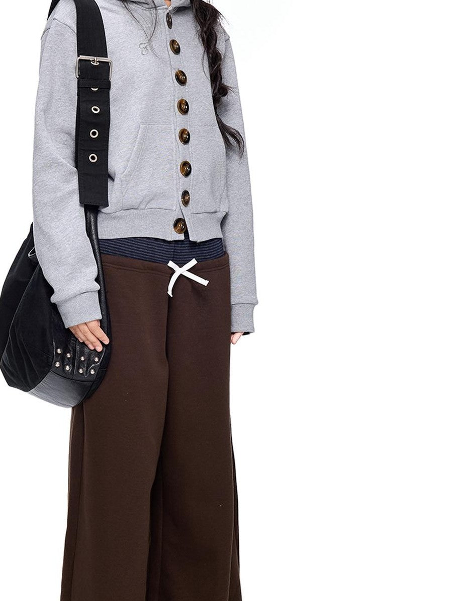 EZEK Embroidered Multi Button Cropped Hooded Women's Cotton Zip-up Hoodies
