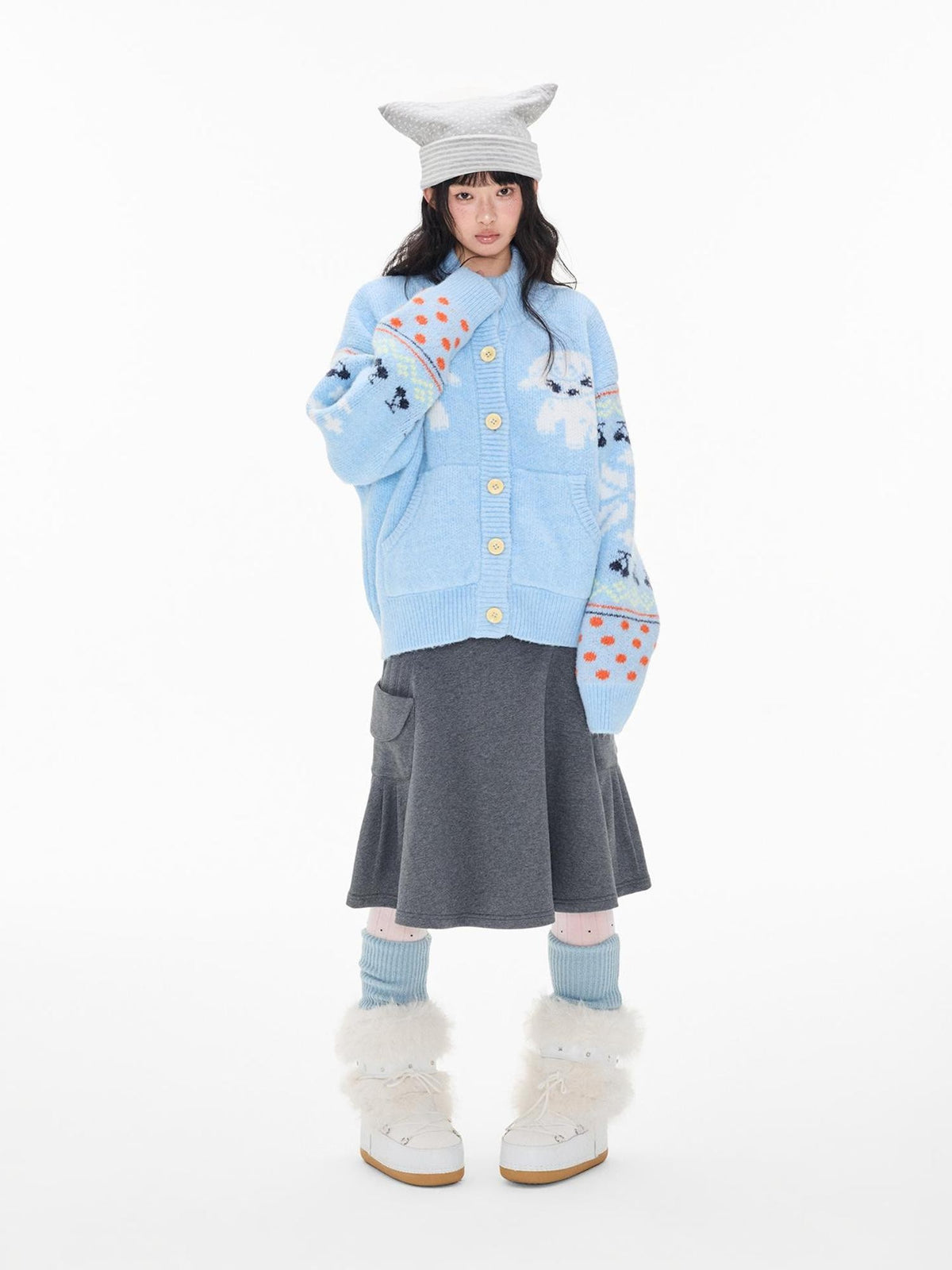 EZEK Fair Isle Jacquard Button Loose Women's Wool Cardigans