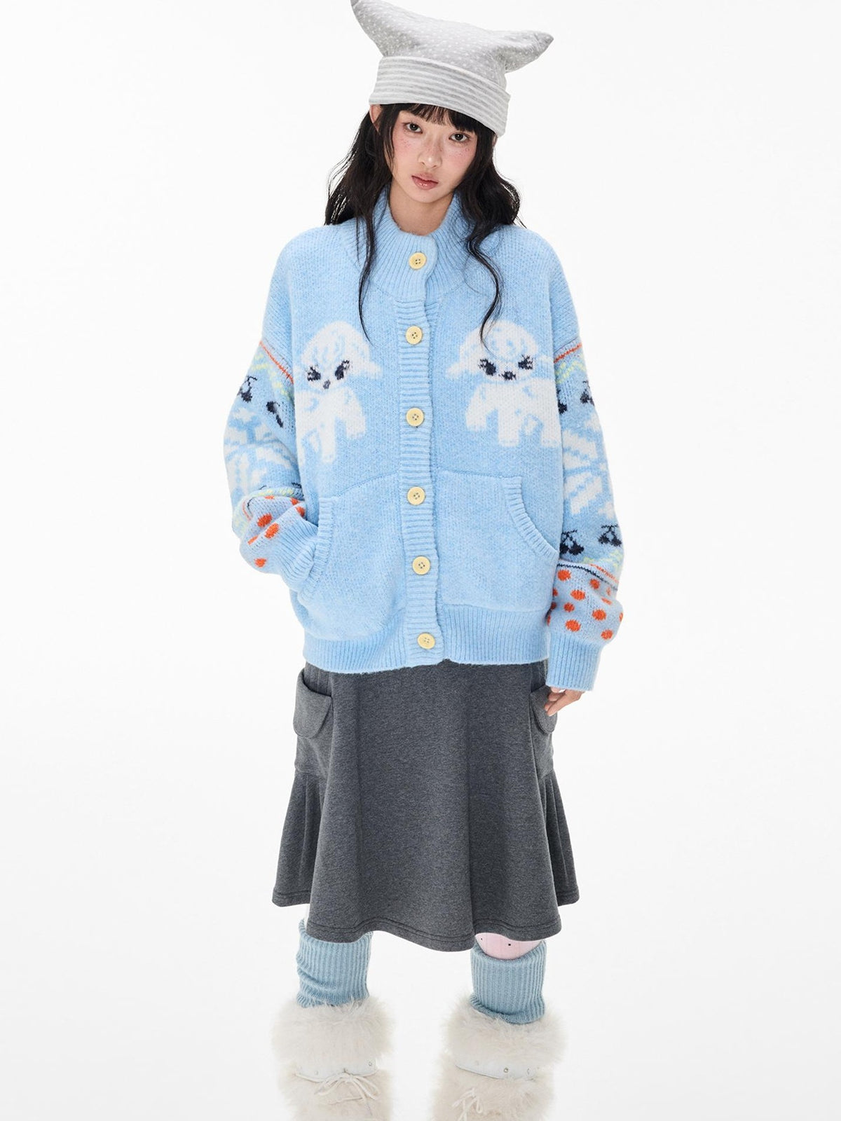 EZEK Fair Isle Jacquard Button Loose Women's Wool Cardigans