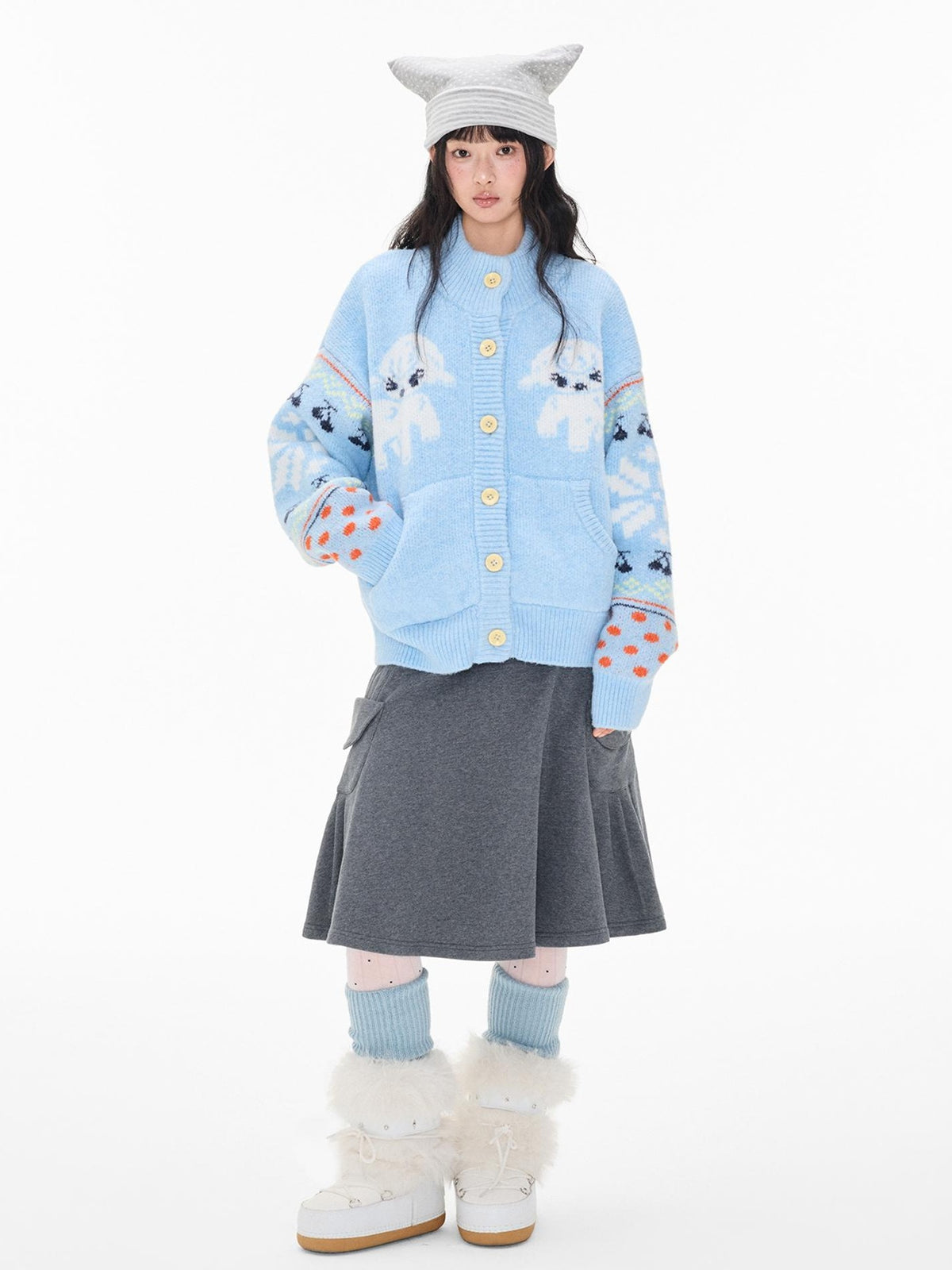 EZEK Fair Isle Jacquard Button Loose Women's Wool Cardigans