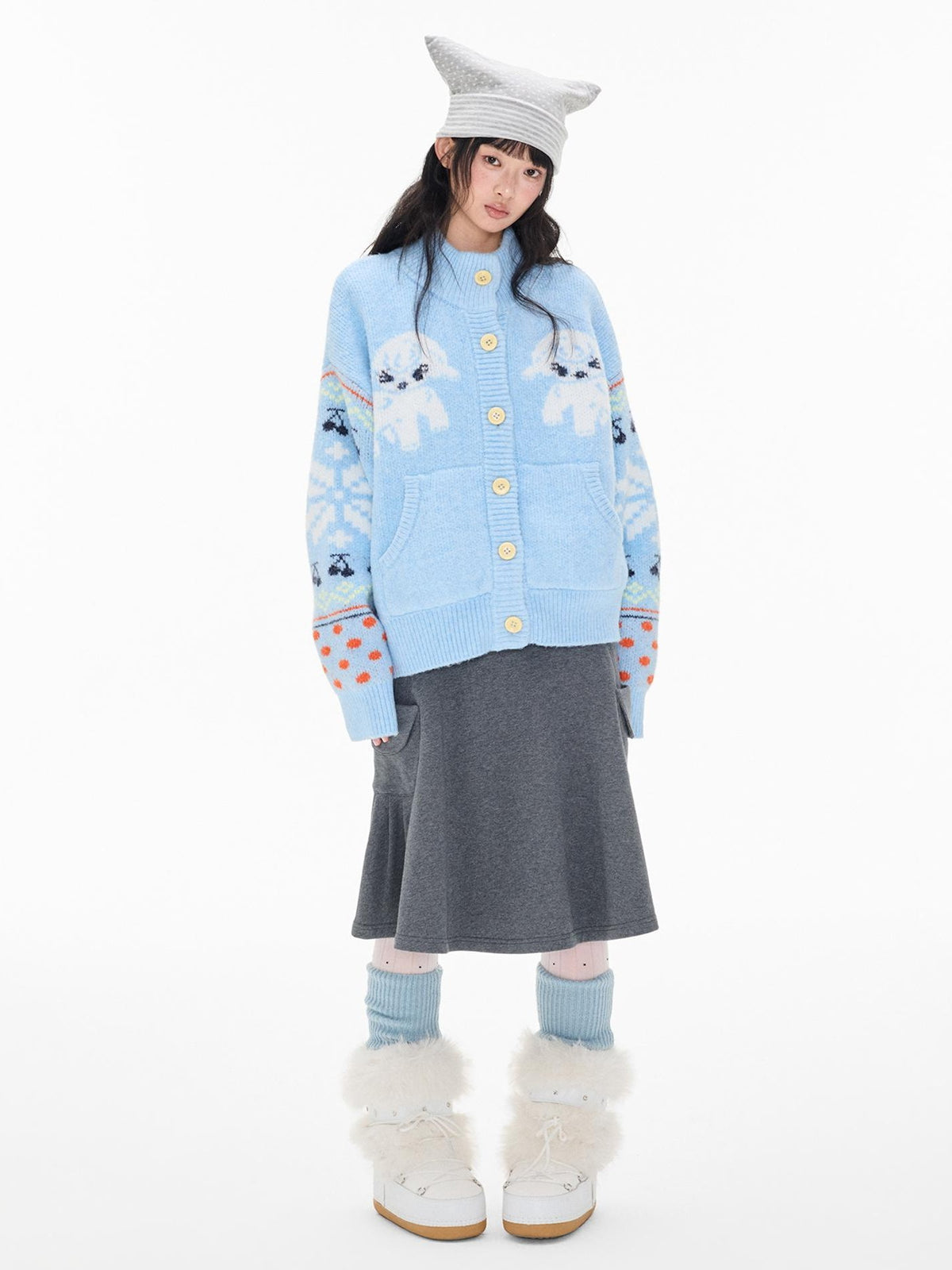 EZEK Fair Isle Jacquard Button Loose Women's Wool Cardigans