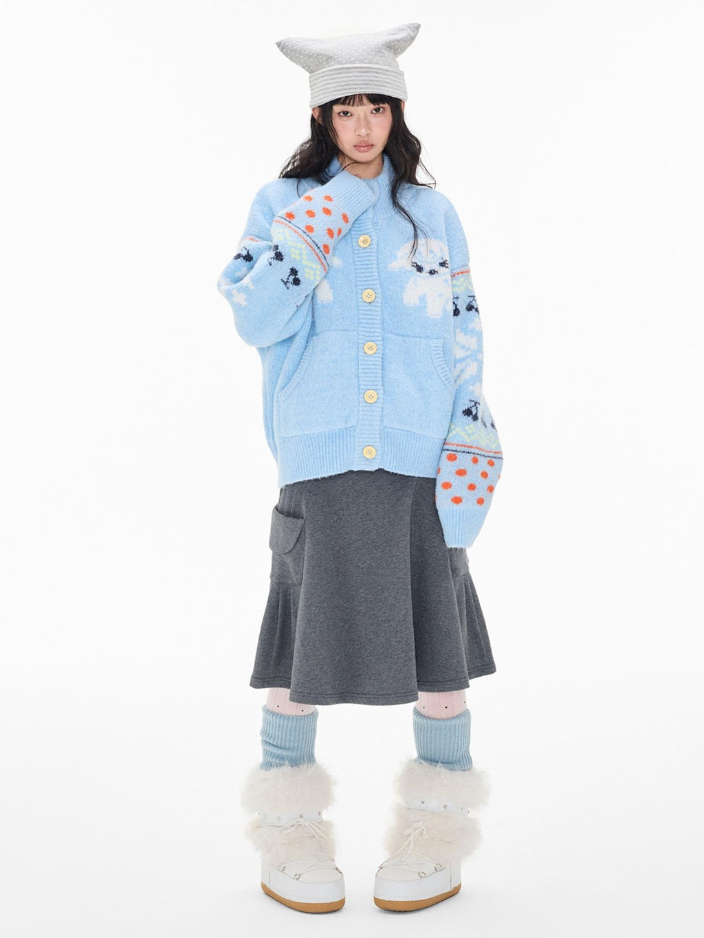 EZEK Fair Isle Jacquard Button Loose Women's Wool Cardigans