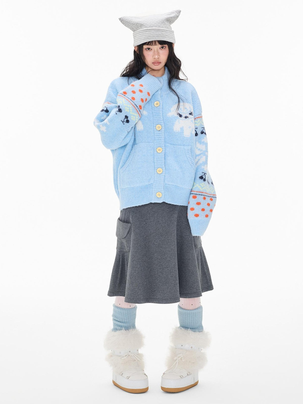 EZEK Fair Isle Jacquard Button Loose Women's Wool Cardigans