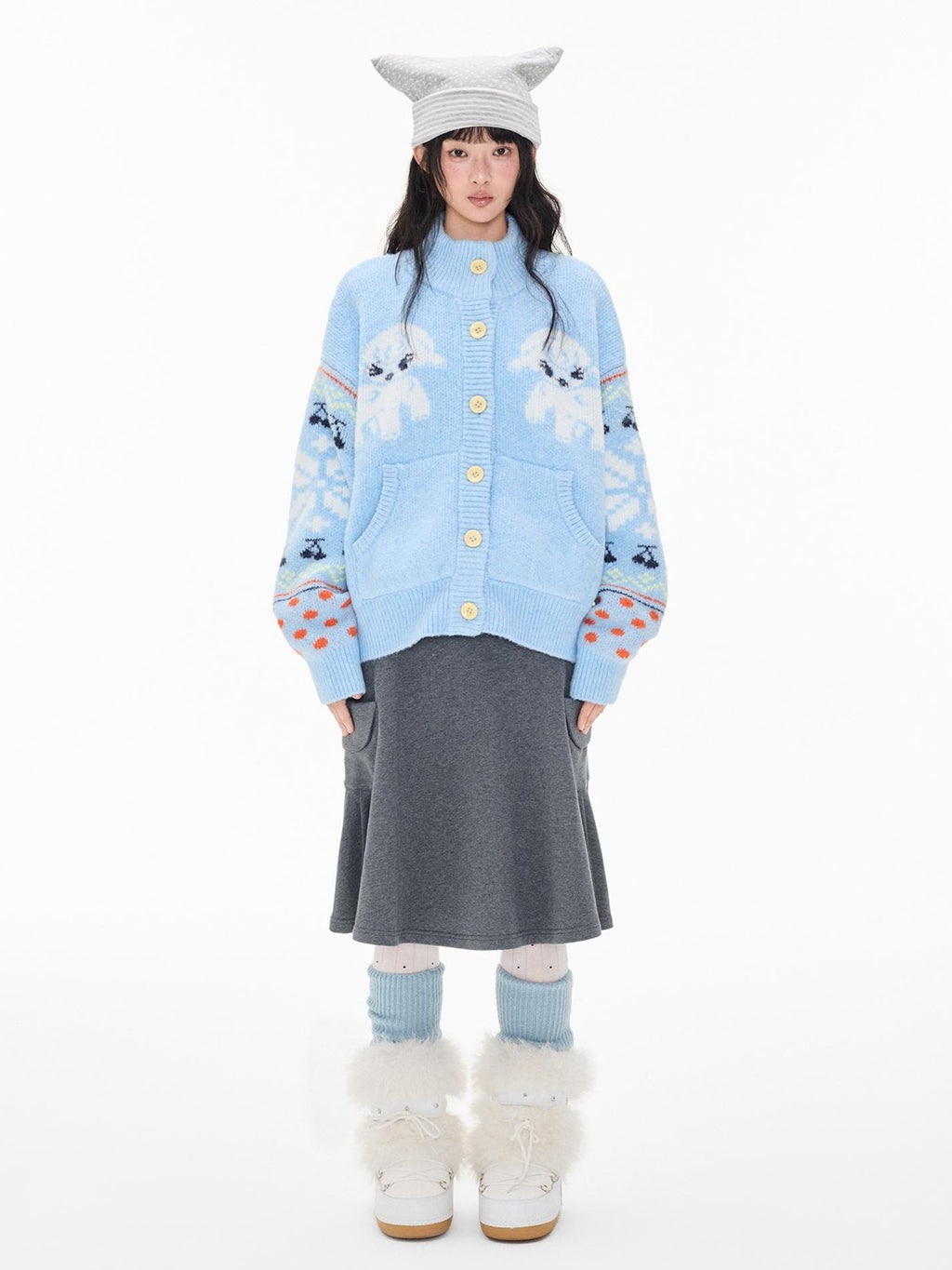 EZEK Fair Isle Jacquard Button Loose Women's Wool Cardigans