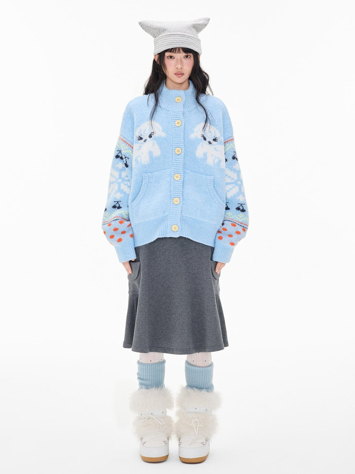 EZEK Fair Isle Jacquard Button Loose Women's Wool Cardigans