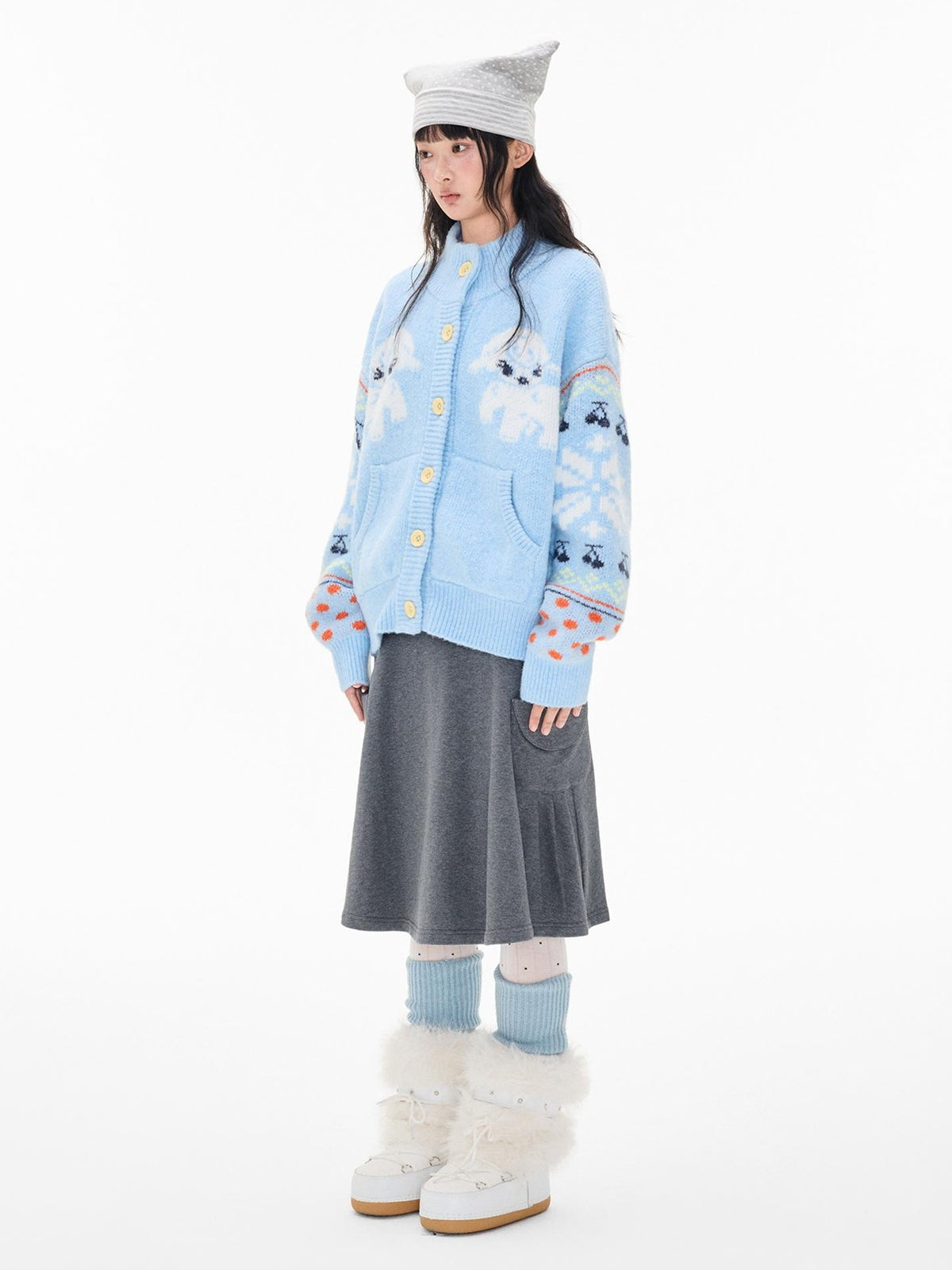 EZEK Fair Isle Jacquard Button Loose Women's Wool Cardigans